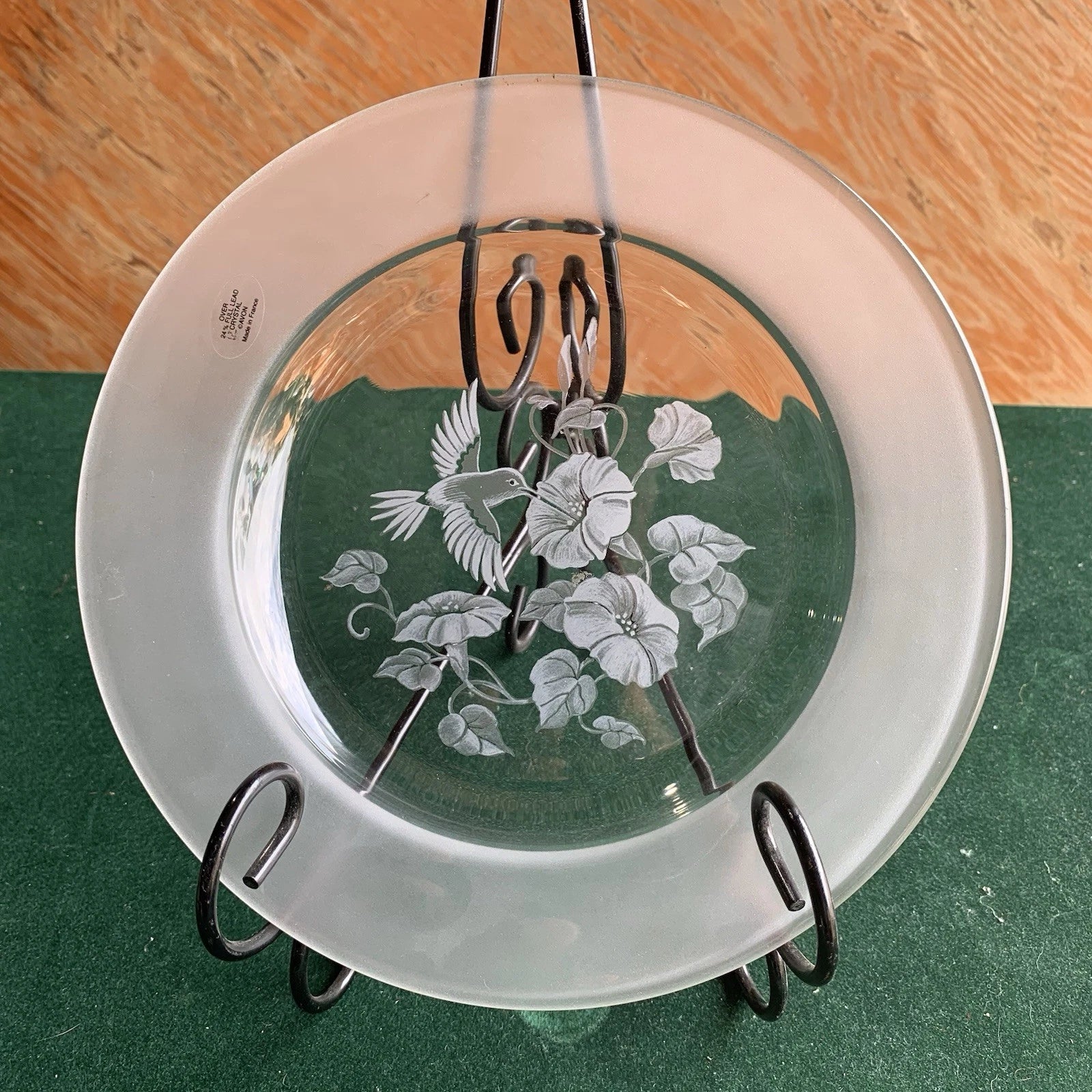 Avon Hummingbird 24% Lead Crystal Dessert Plates Frosted Etched 8” Pair Of 3!
