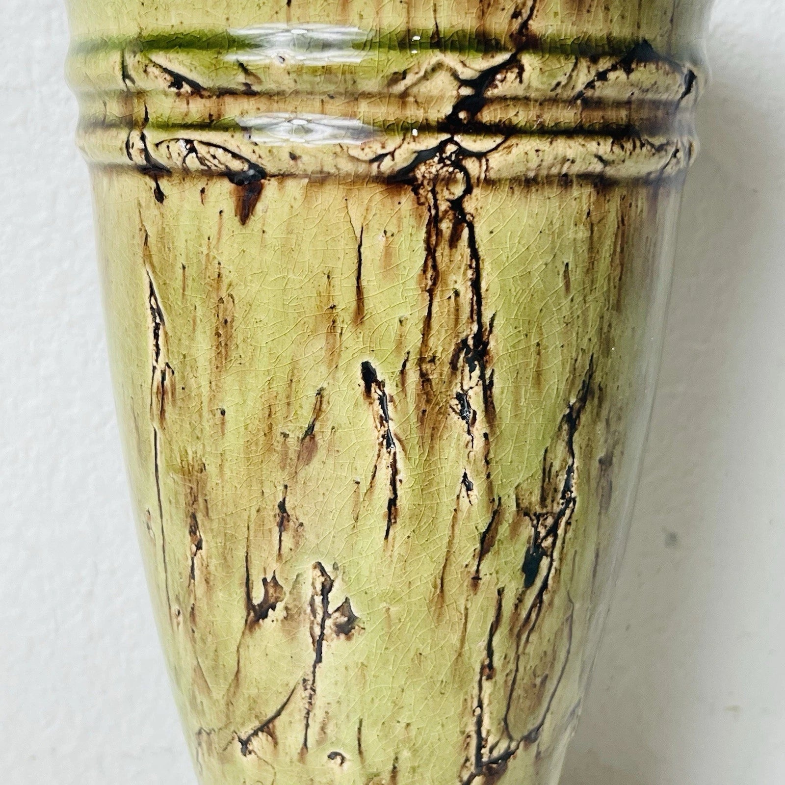 Hosley TM Art Pottery Vase Drip Crystalline Gloss Rustic Brown and Green Glaze