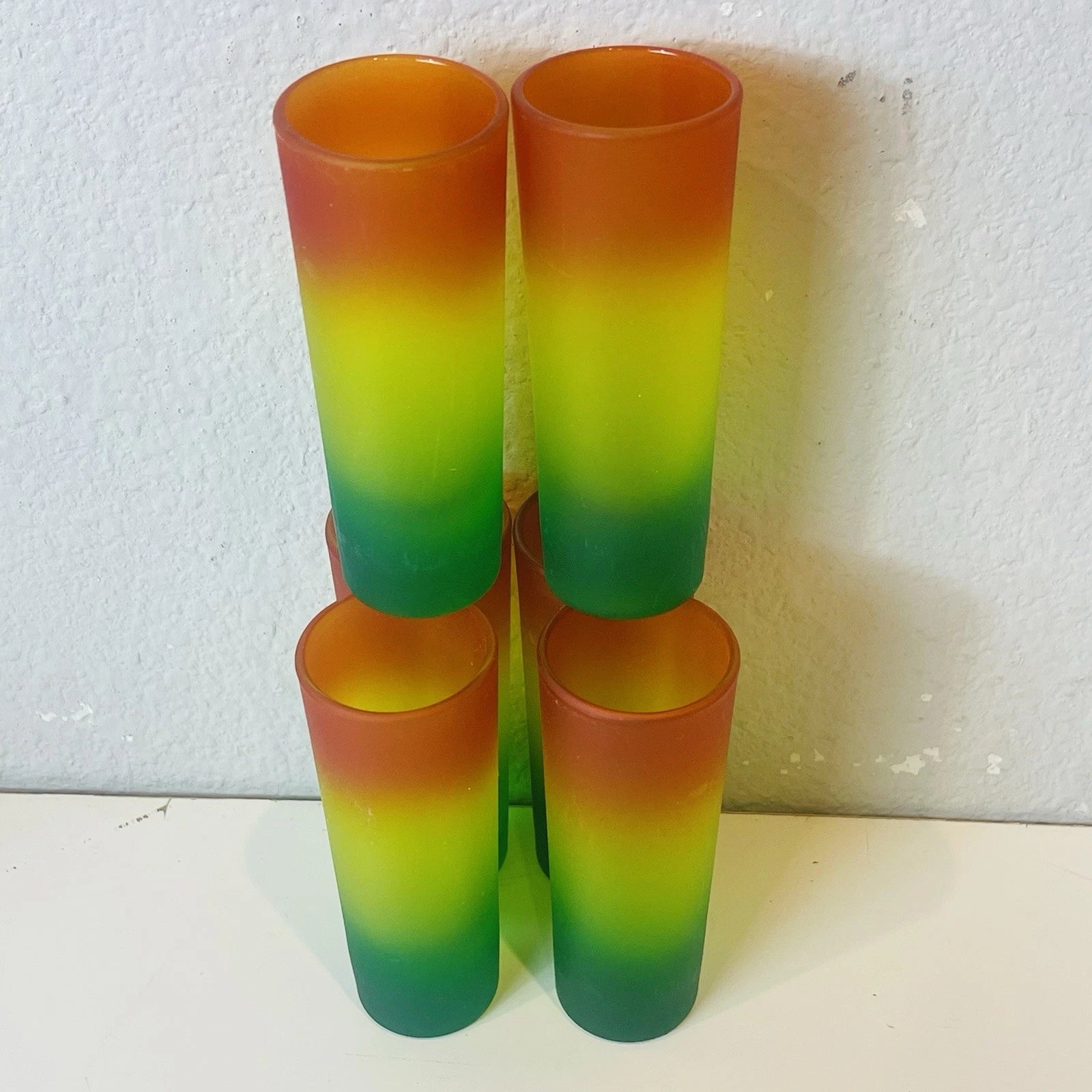 Set of 6 Mid Century Modern Yellow Green Orange Beverage Shot Glasses Party Serverware