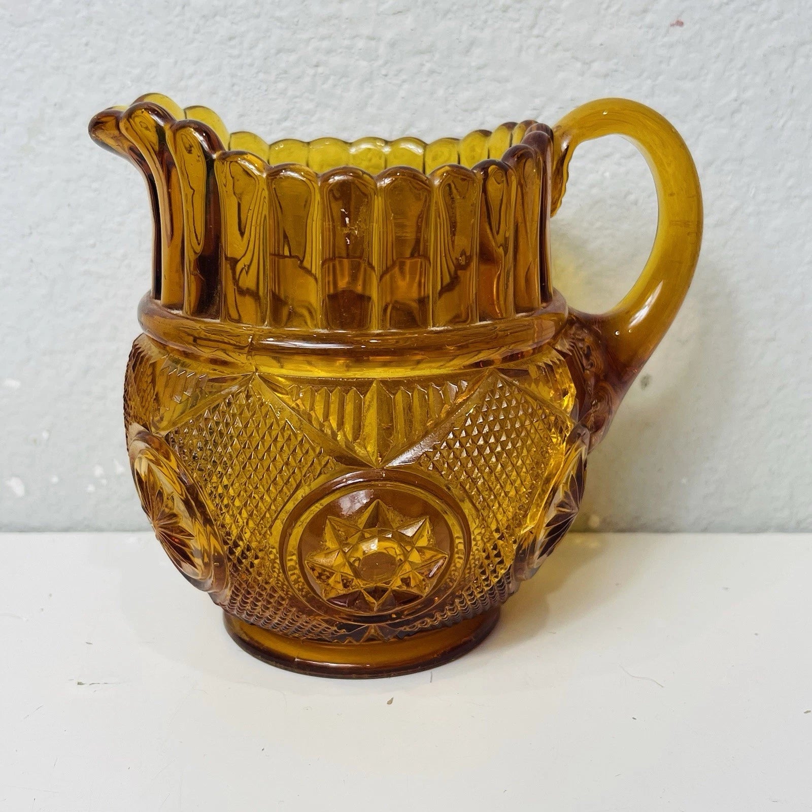 Rare Depression Antique Amber Glass Creamer Milk Pitcher For Arts Crafts “As Is”