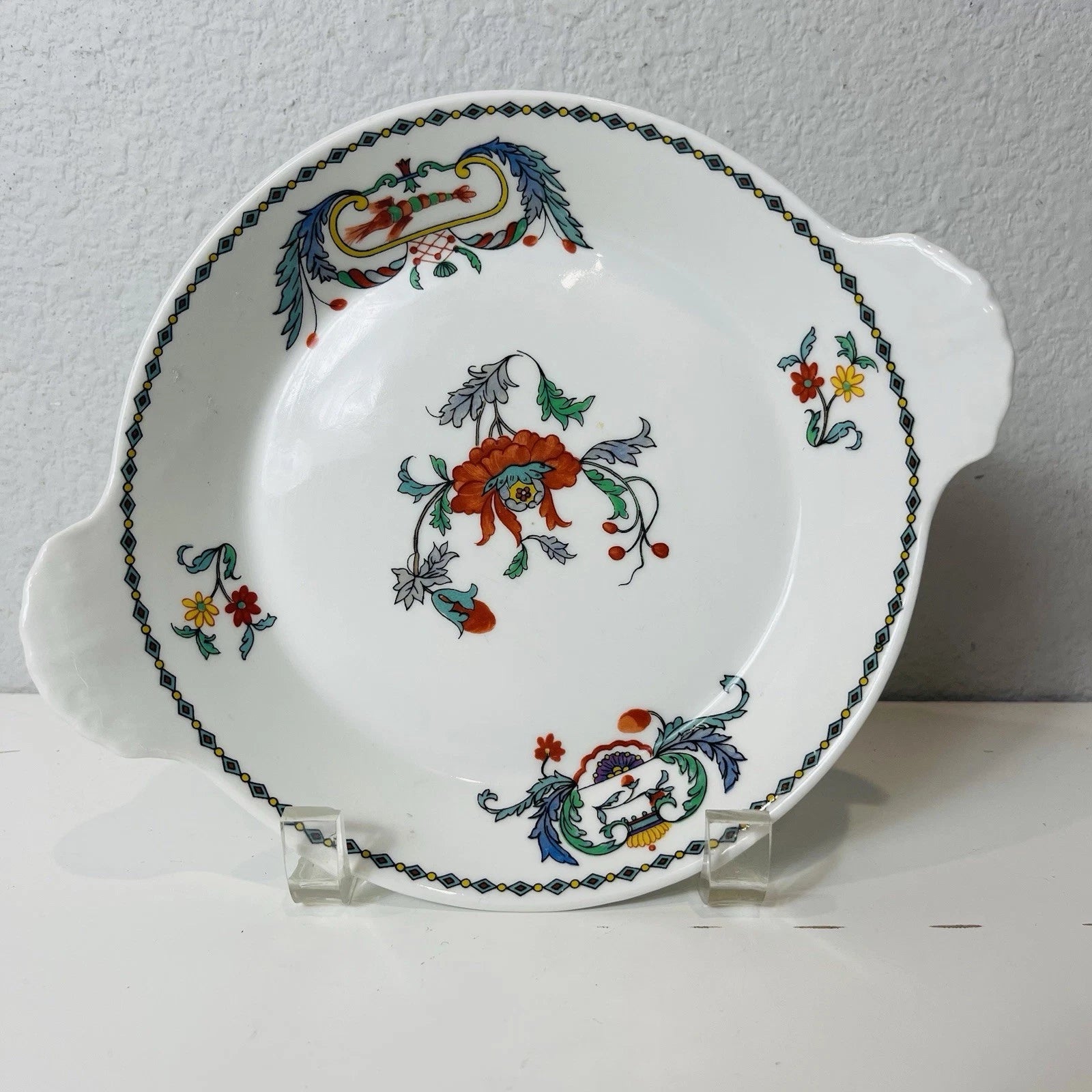 Vintage Porcelaine de Paris Pavot Plate With Handles Multicolor Floral Decor
