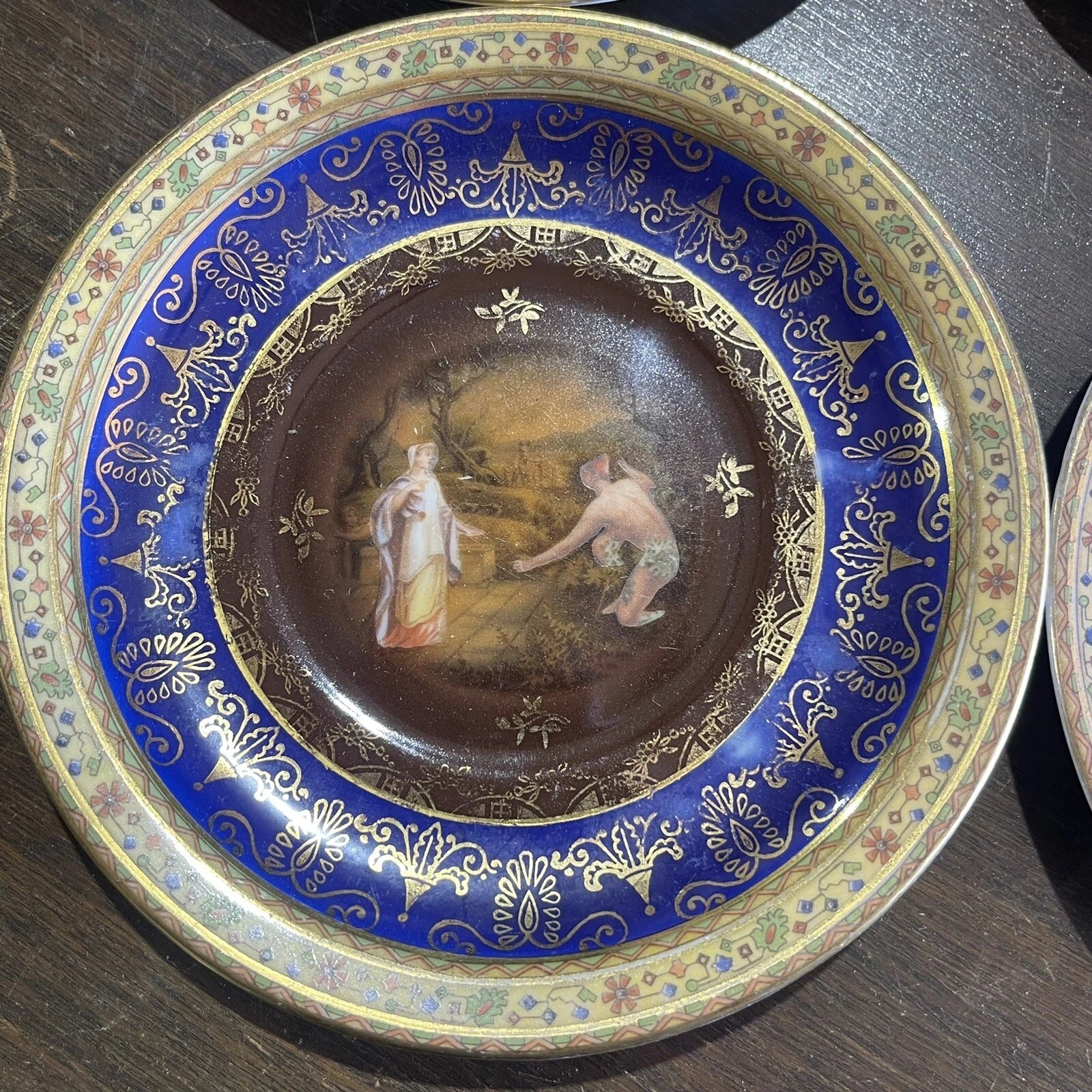 Vintage Blue Gold Small Plate Set Of 9 Plates And 2 Cups Home Accent Arts Decor