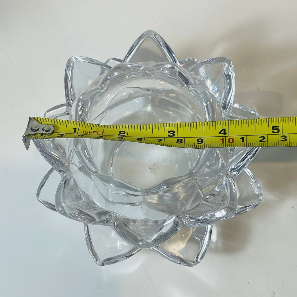Crystal Lotus Water Lily Faceted Candle Holder Unmarked Home Office AccentDecor