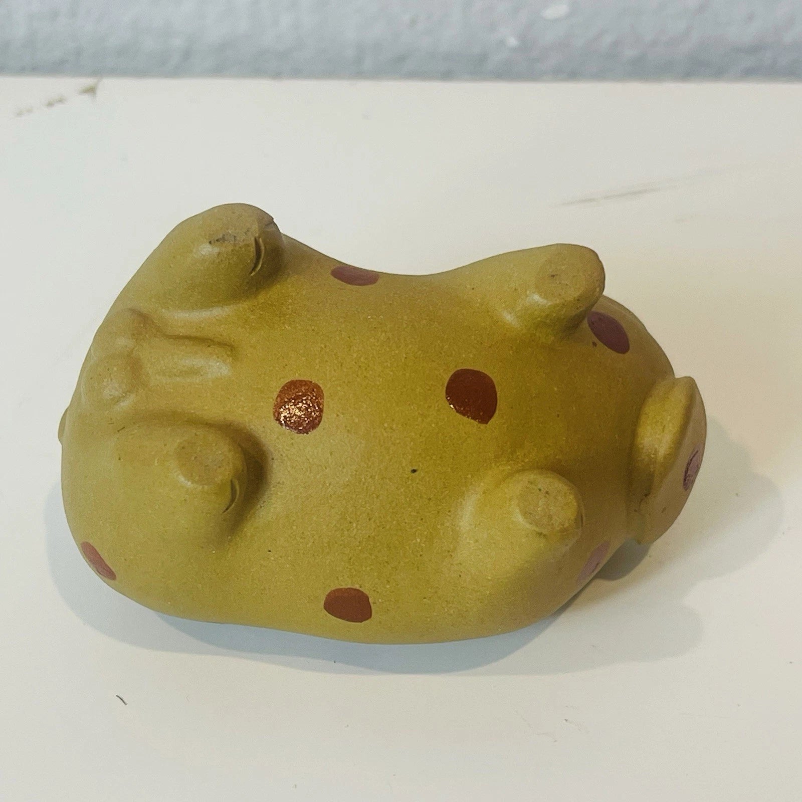 Vintage Clay Pottery Chinese Happy Polka Face Pig Tea Pet Statue Rattle Figurine