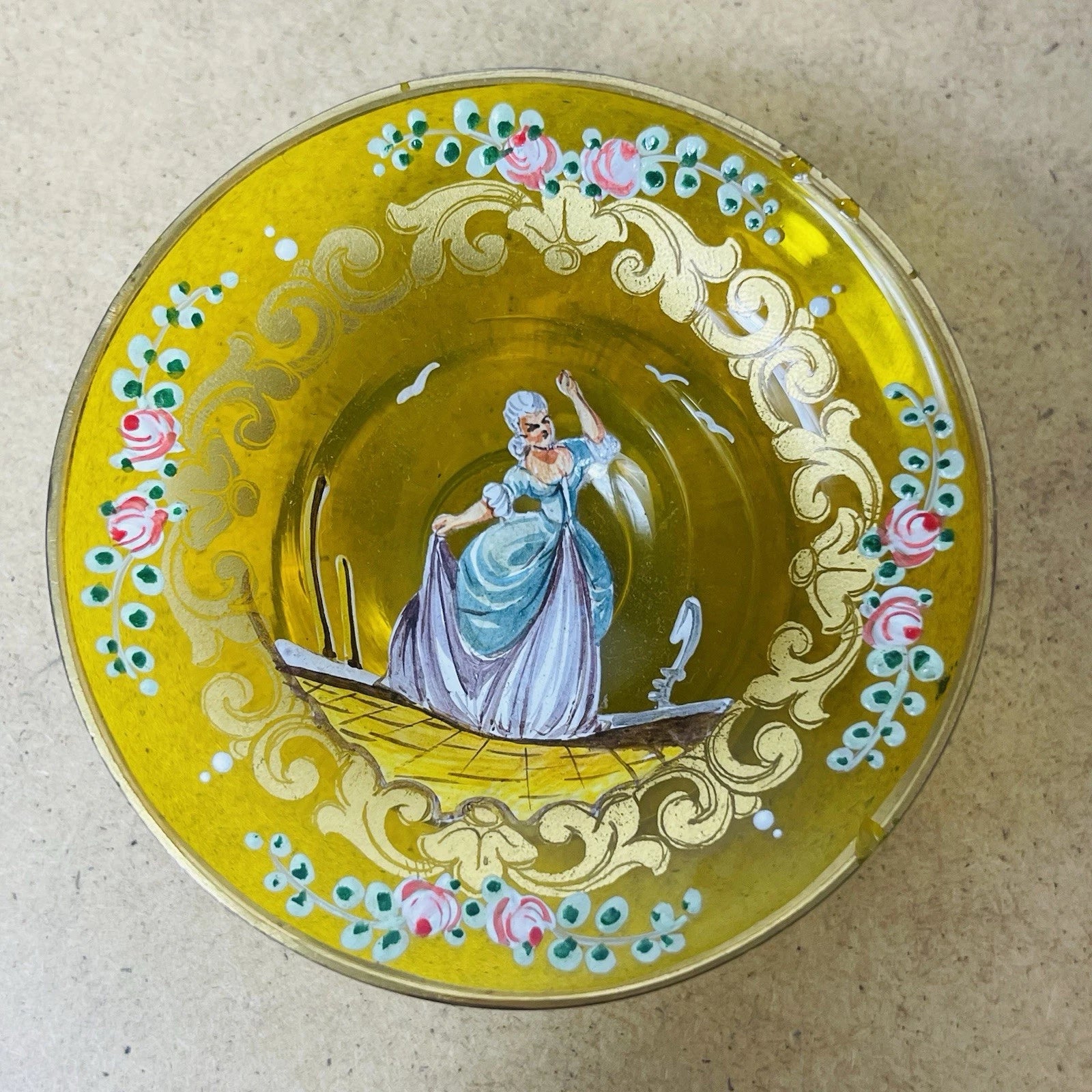 Vintage Bohemian Czech Miniature Compote Moser Glass Raised Enamel Gold “As Is”