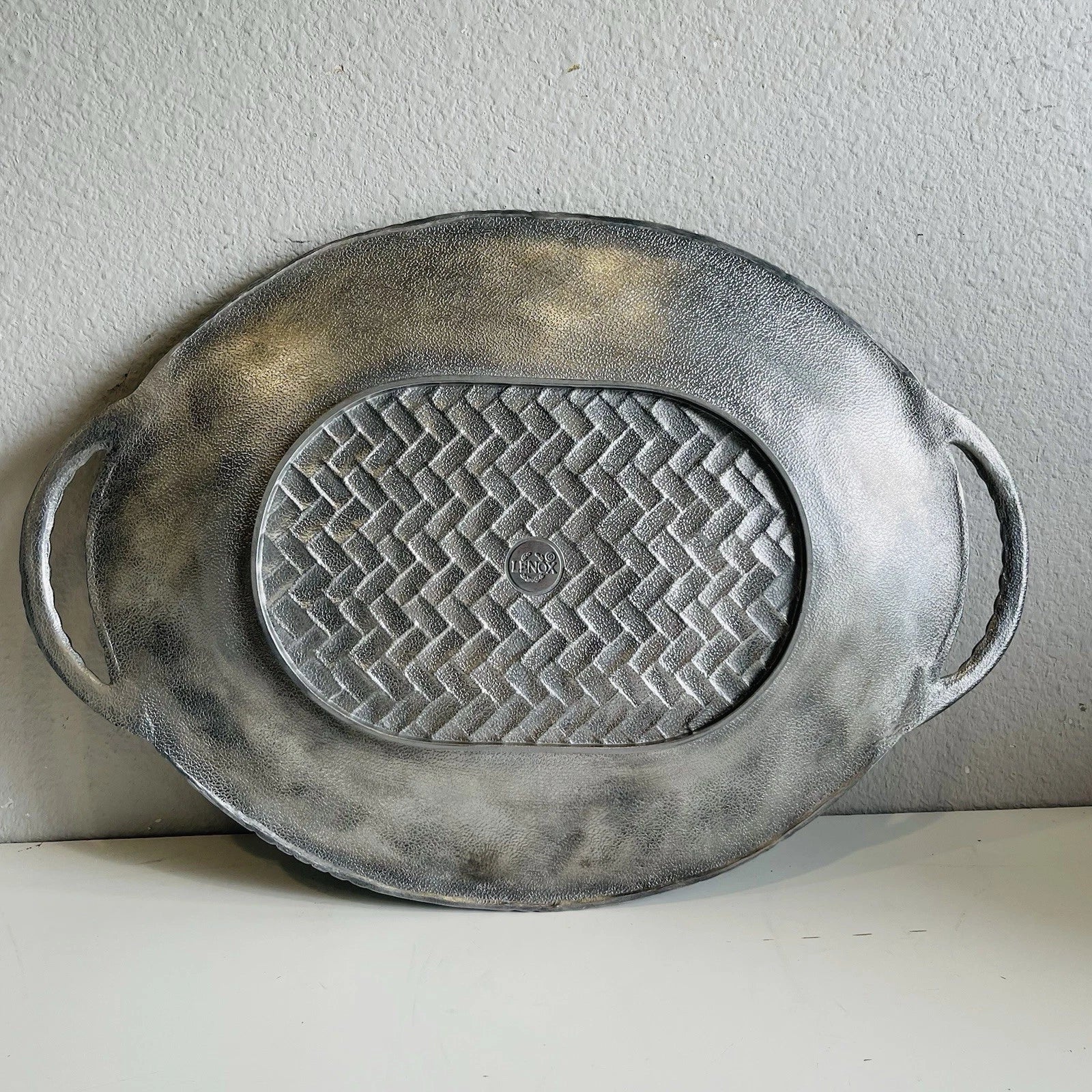 Lenox Grape Weave Handled Serving Platter: Pewter Metal Alloy