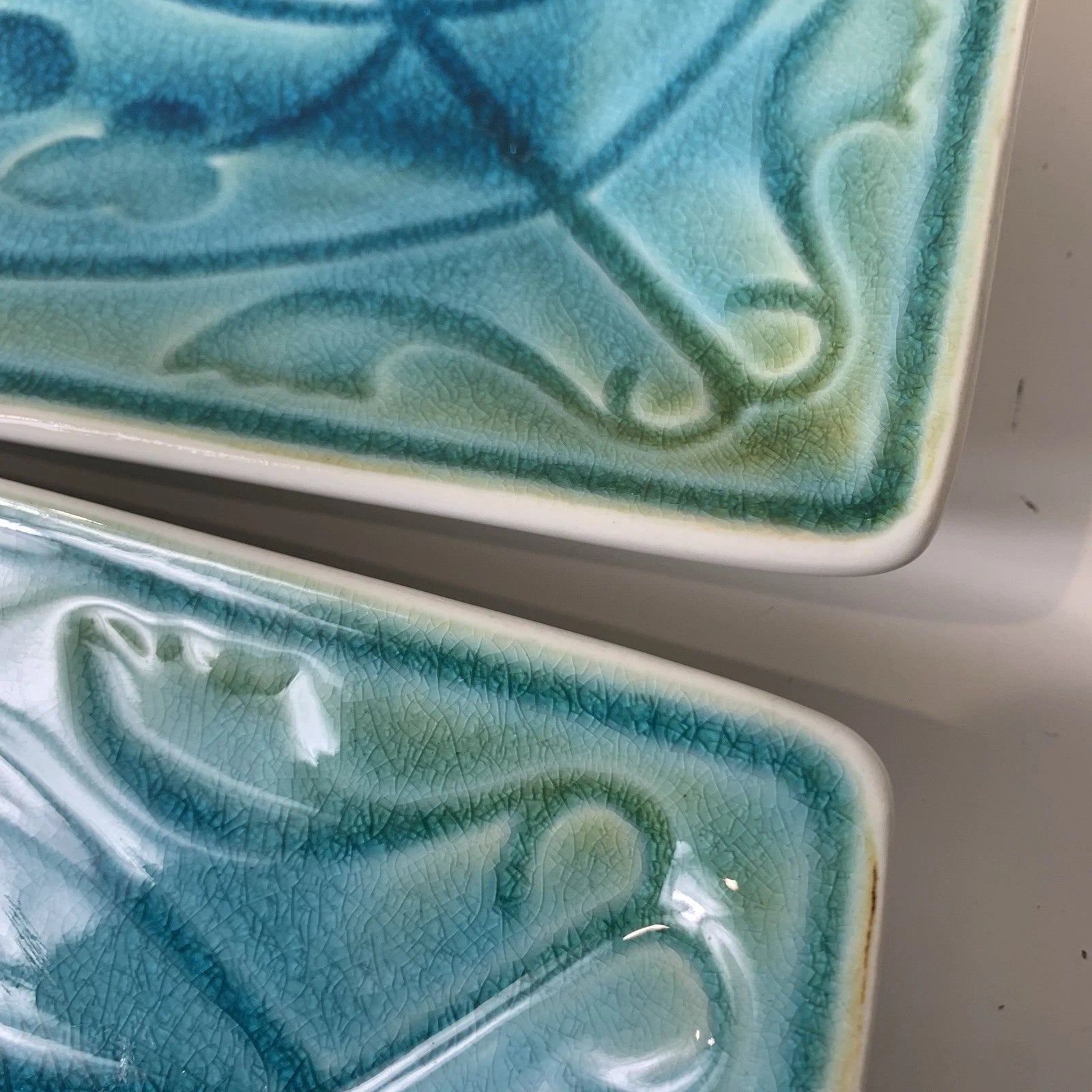 Roscher Lorelei 10.5" Square Blue Green Turquoise Crackled Dinner Plate