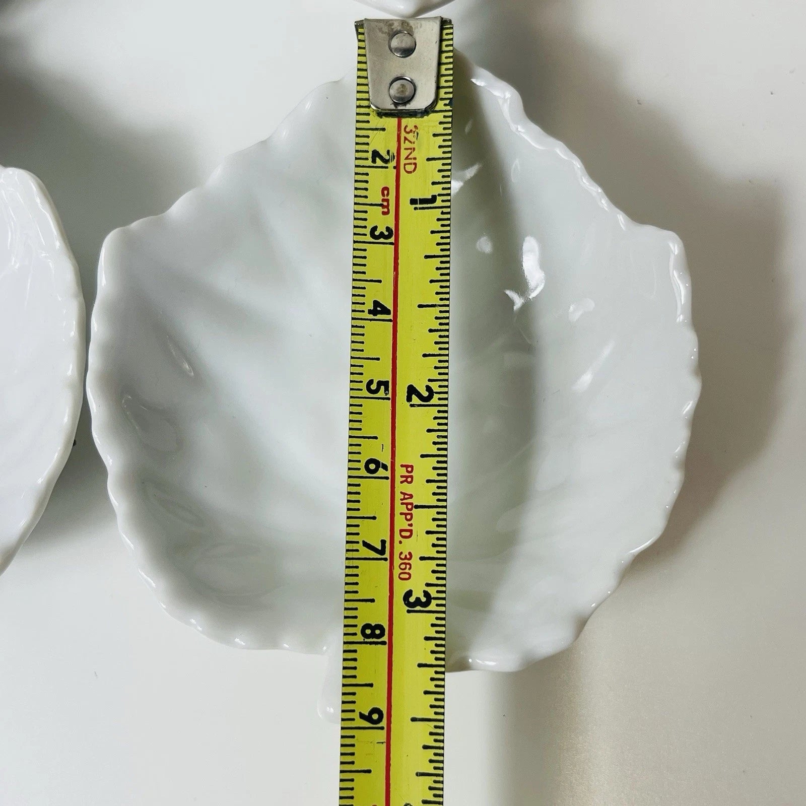 Set of 6 White Porcelain Leaf-Shaped Veined Soy Sauce Dipping Dishes