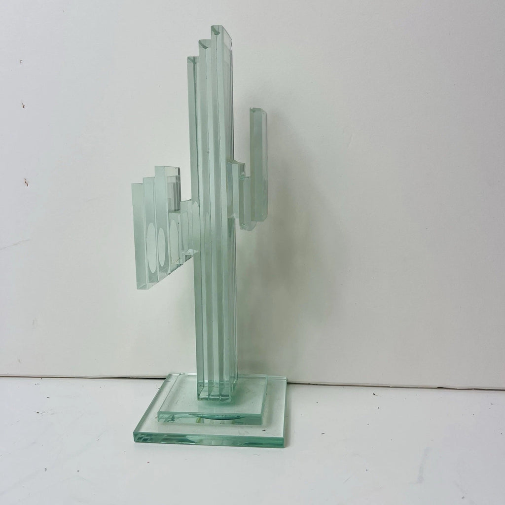 Stacked Art Glass Clear Cactus Figurine Sculpture Southwest Folk Art Statue Deco