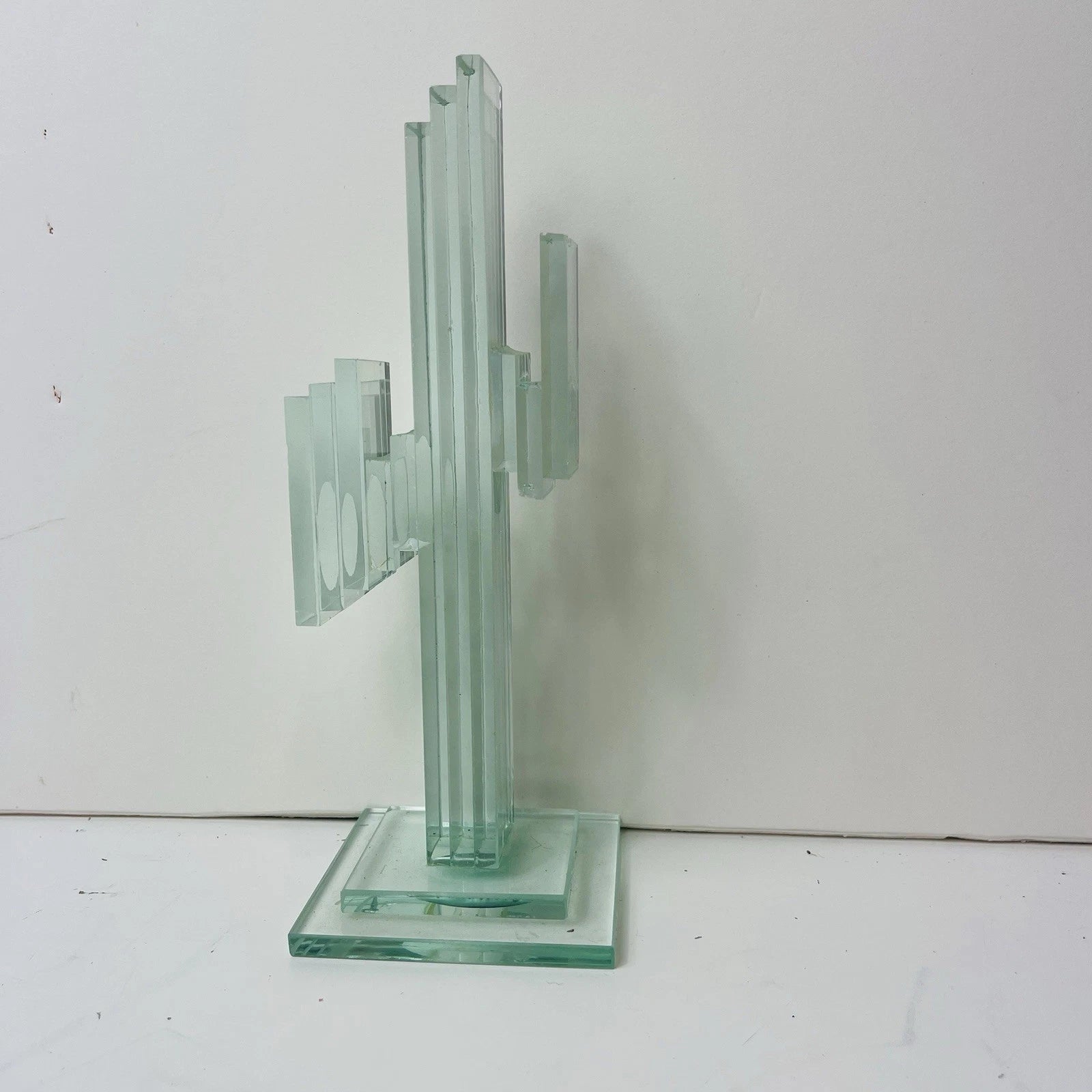 Stacked Art Glass Clear Cactus Figurine Sculpture Southwest Folk Art Statue Deco