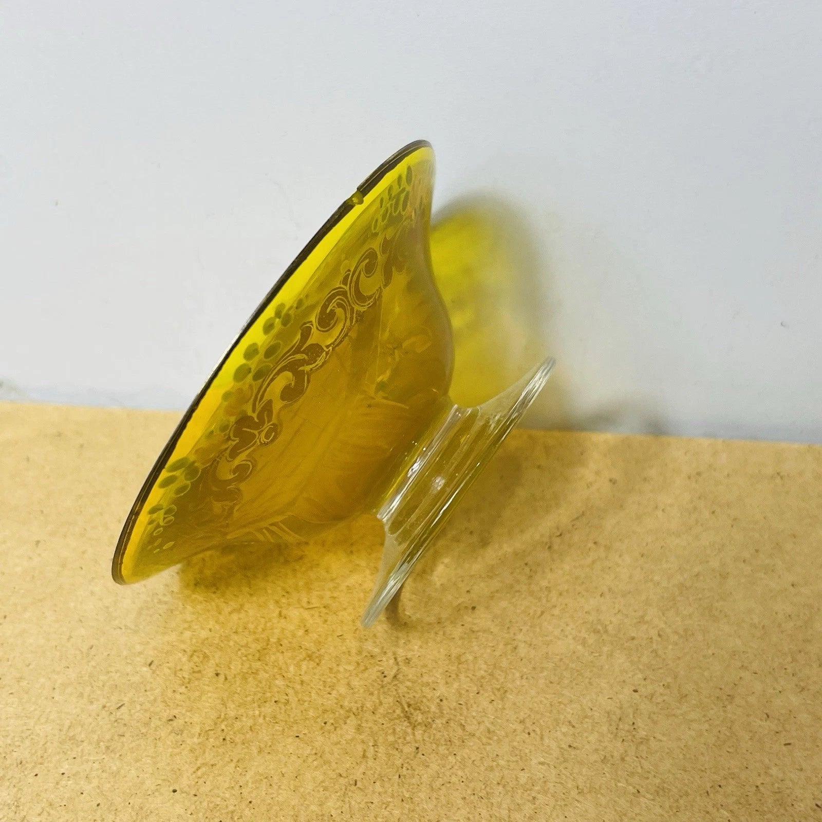 Vintage Bohemian Czech Miniature Compote Moser Glass Raised Enamel Gold “As Is”