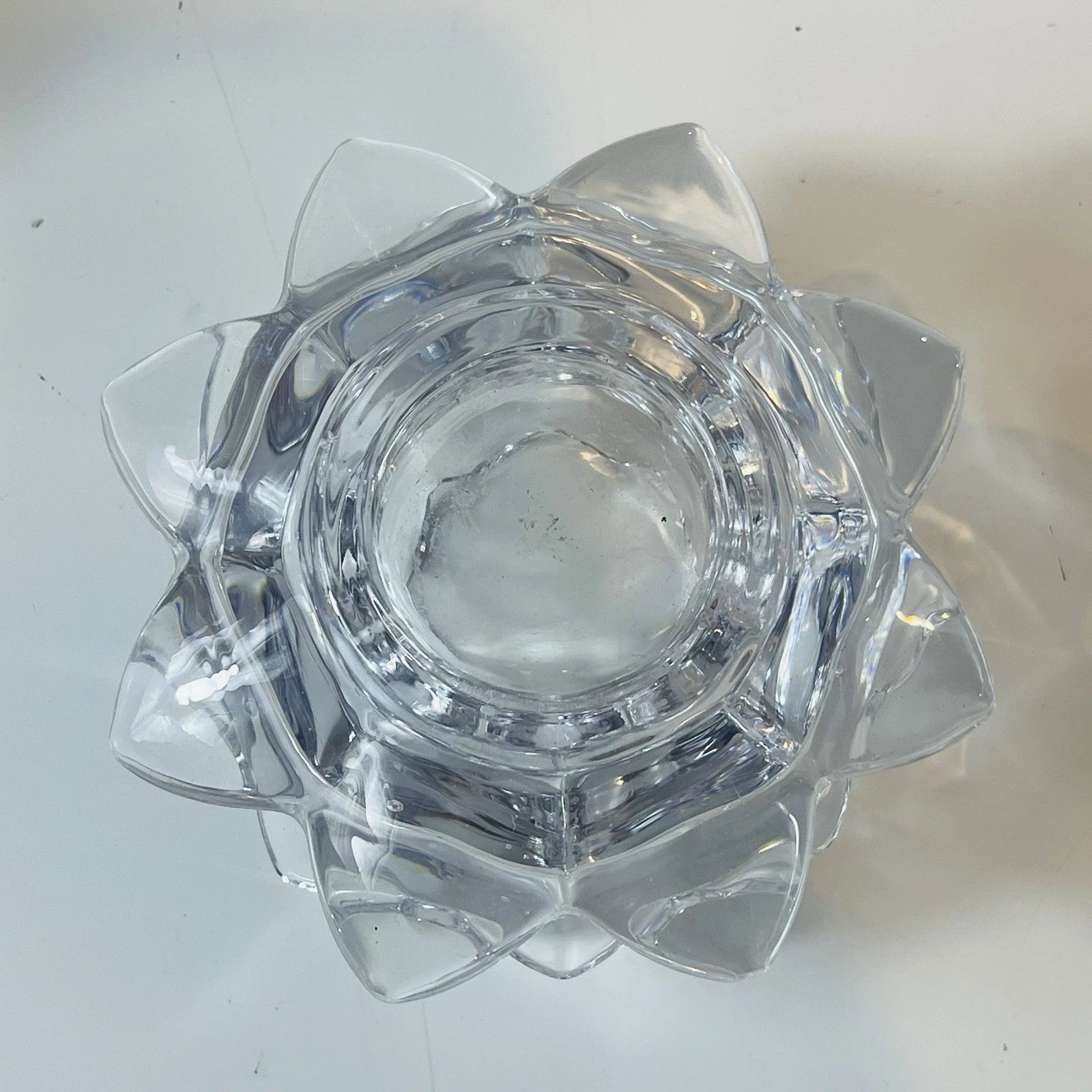 Crystal Lotus Water Lily Faceted Candle Holder Unmarked Home Office AccentDecor