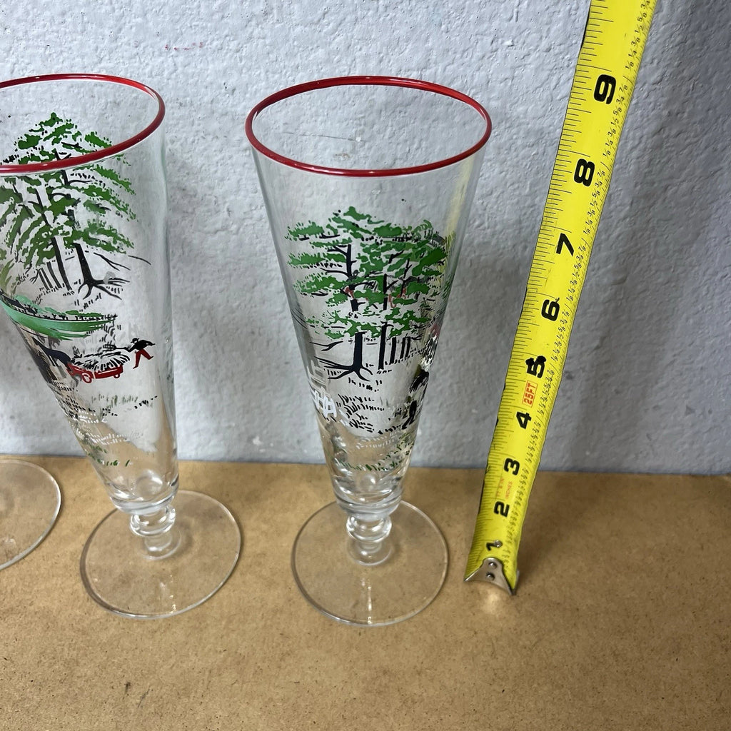 Set Of 4 Libbey Pilsner Glasses Barware Farm Currier & Ives Vintage Holiday