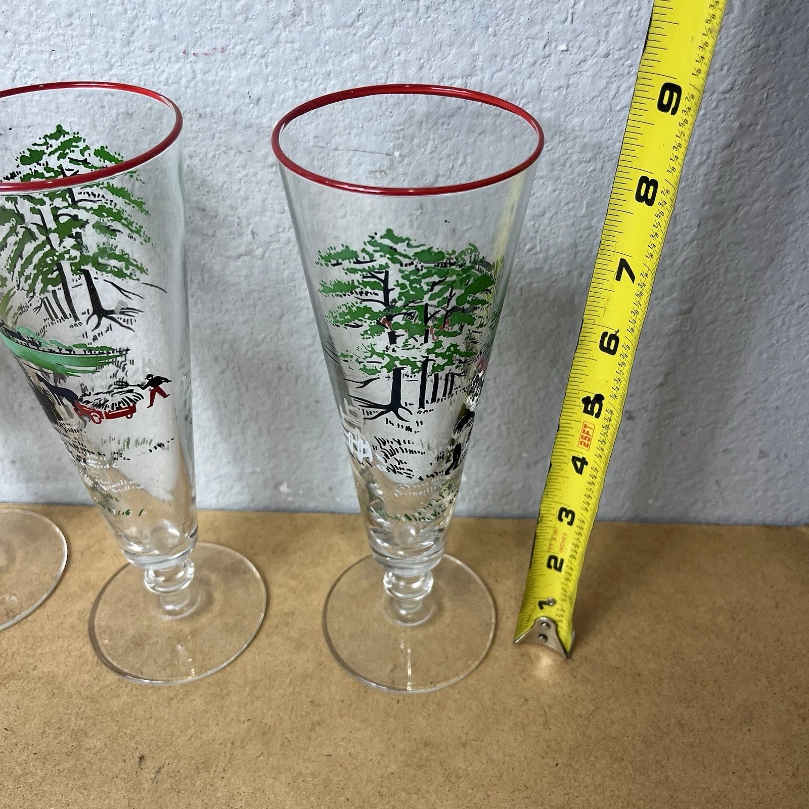 Set Of 4 Libbey Pilsner Glasses Barware Farm Currier & Ives Vintage Holiday
