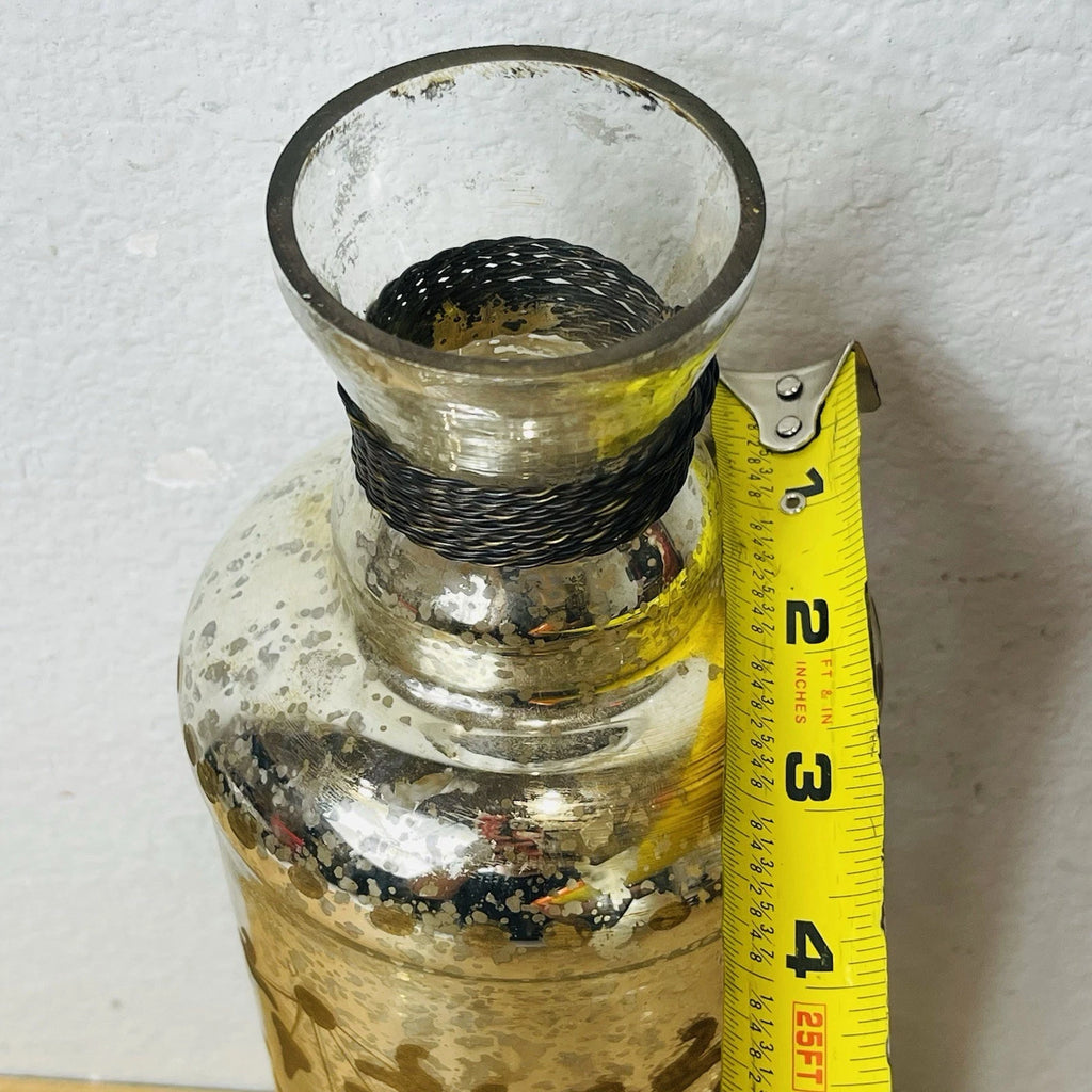 Autumn Mercury Glass Display Bottle with Metal Accents | Fall Decor