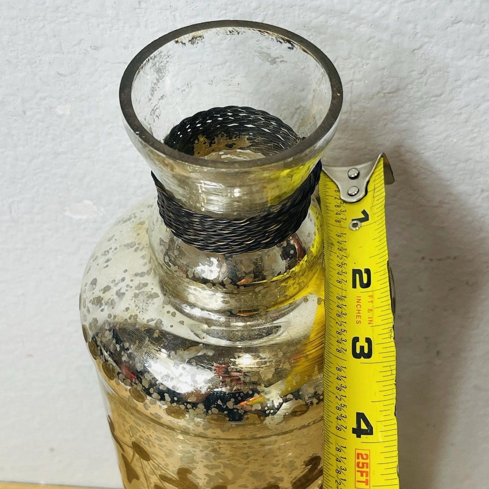 Autumn Mercury Glass Display Bottle with Metal Accents | Fall Decor