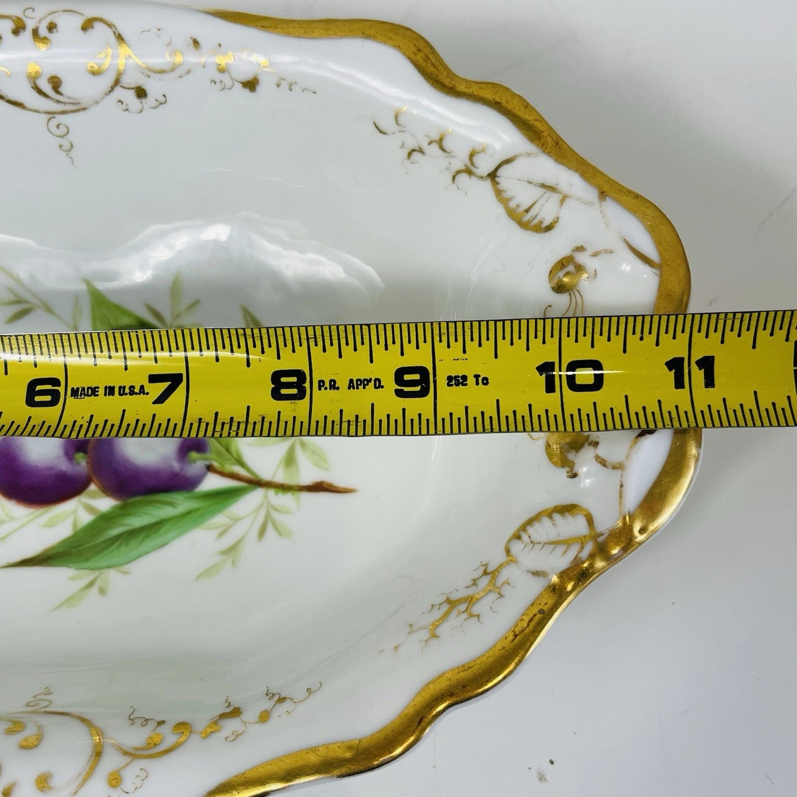 Royal Worcester Style Eve Sham Gold Eared Oval Tray Platter Accent Decorative