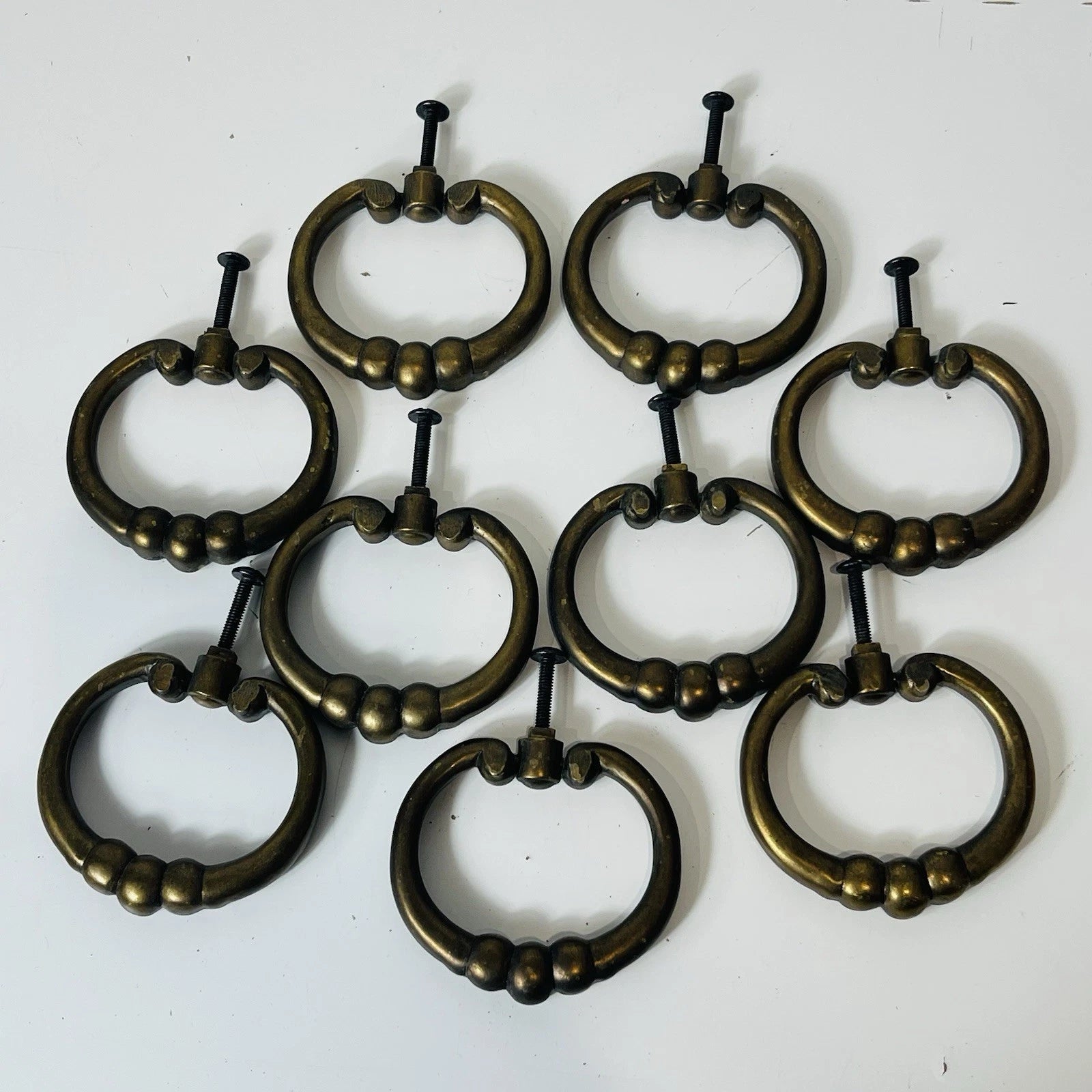 Vintage Brass Lot Of 9 Ring Pull Furniture Hardware Home Accent Arts Crafts