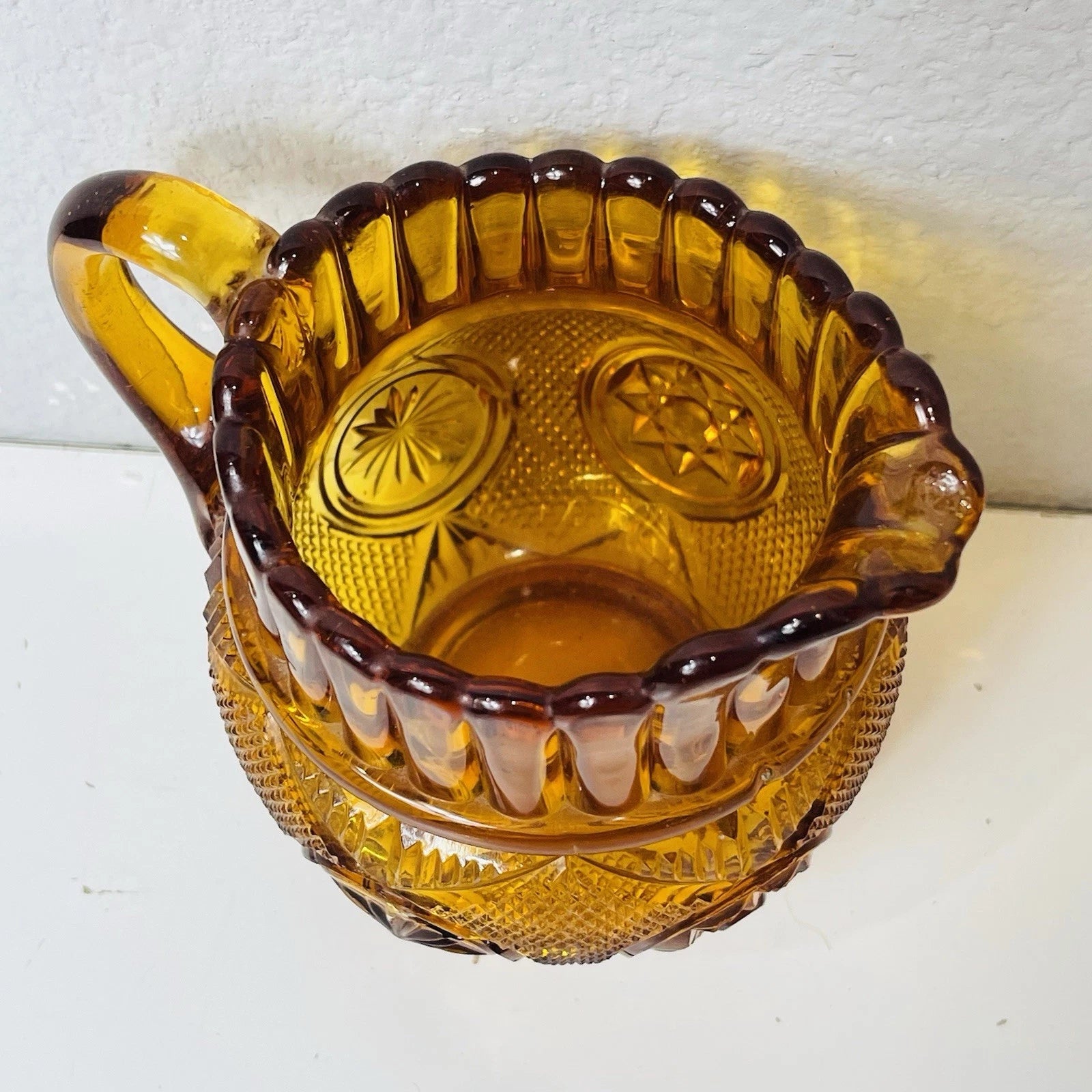 Rare Depression Antique Amber Glass Creamer Milk Pitcher For Arts Crafts “As Is”