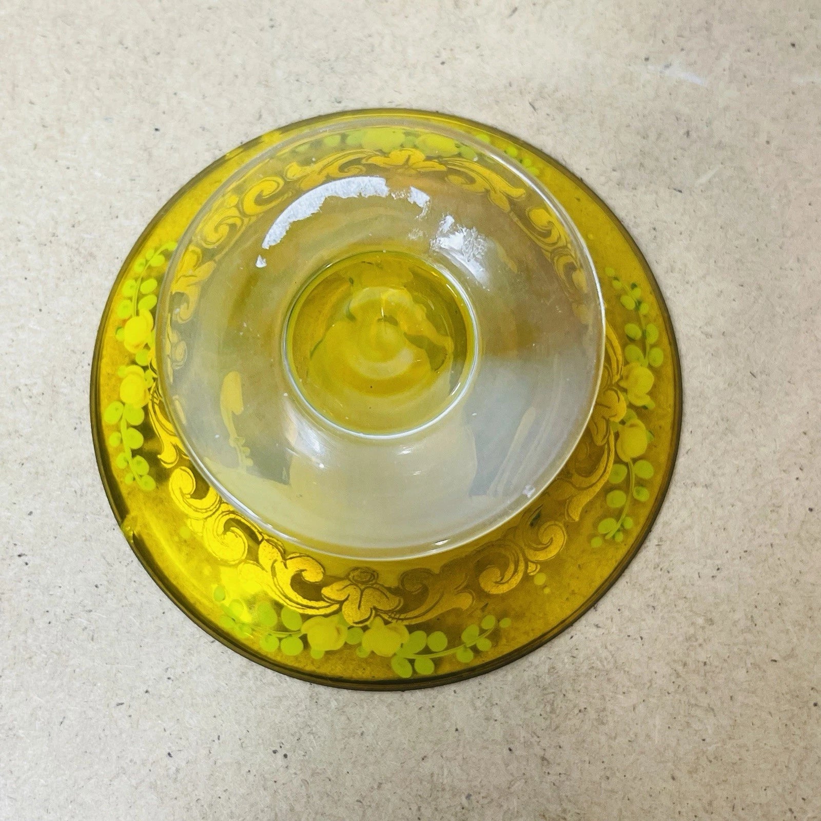 Vintage Bohemian Czech Miniature Compote Moser Glass Raised Enamel Gold “As Is”