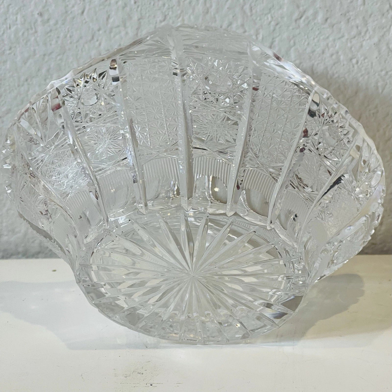 Bohemia Hand Cut Glass Basket - Flower Base - Vintage Home Decor - No Box