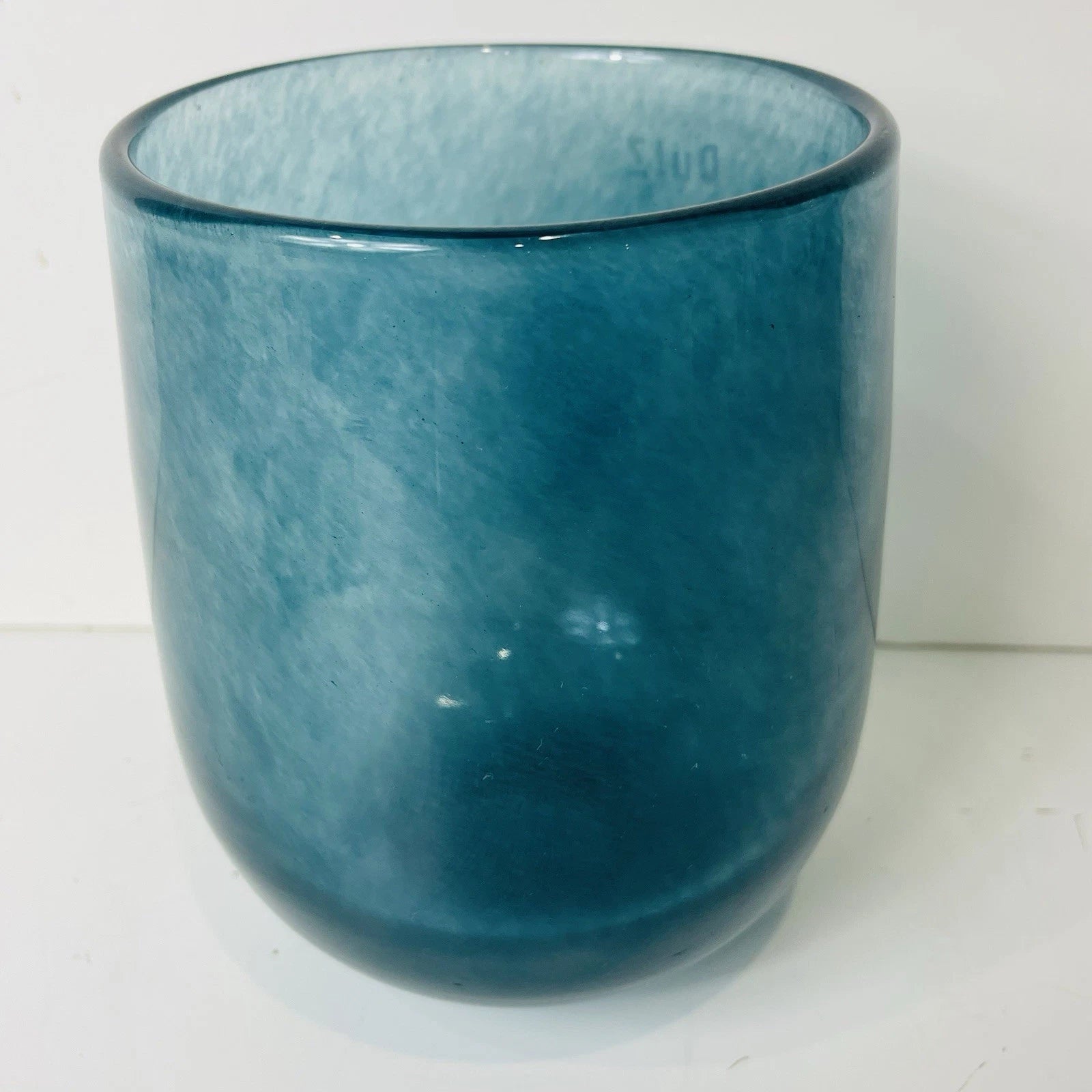 Dutz Mouth Blown Contemporary Turquoise Blue European Studio Art Glass Cup