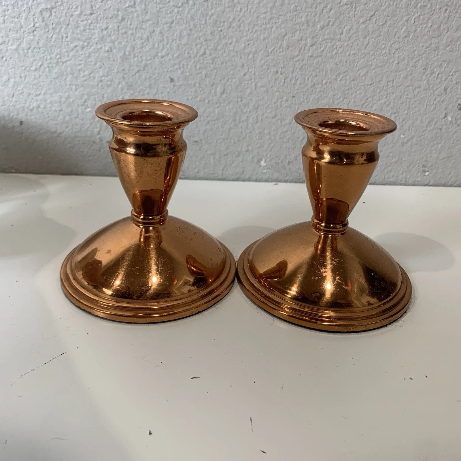 Pair of Vintage 4" Tall Copper Candle Stick Holders