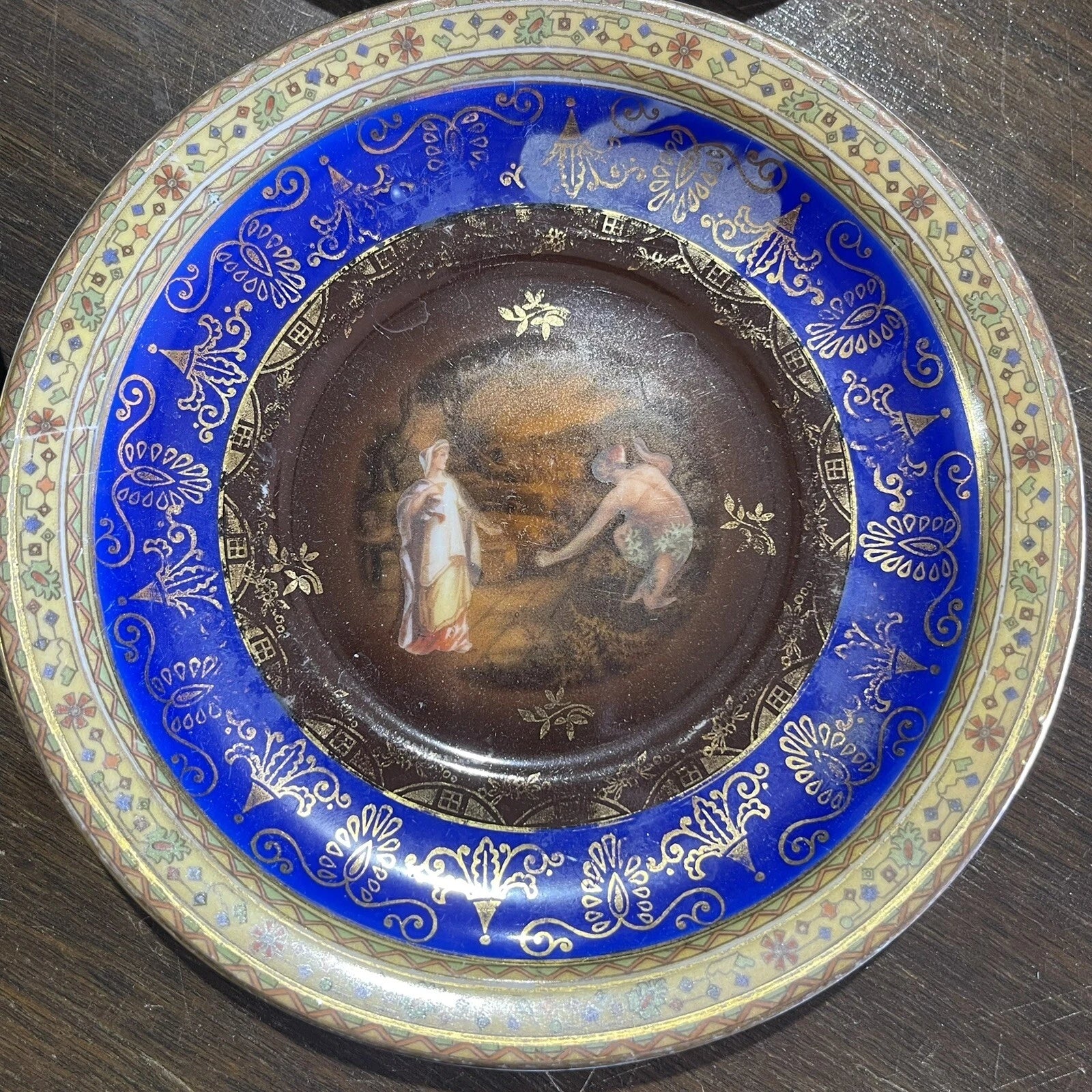 Vintage Blue Gold Small Plate Set Of 9 Plates And 2 Cups Home Accent Arts Decor
