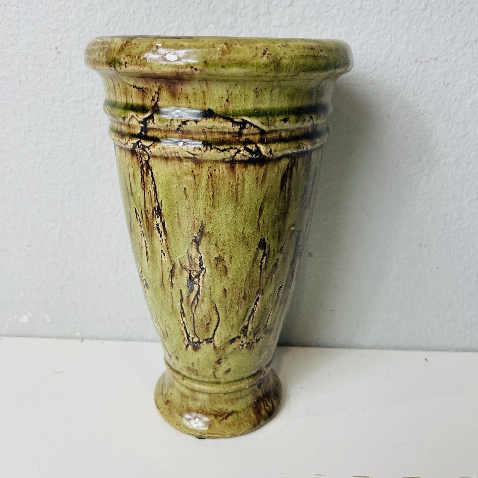 Hosley TM Art Pottery Vase Drip Crystalline Gloss Rustic Brown and Green Glaze