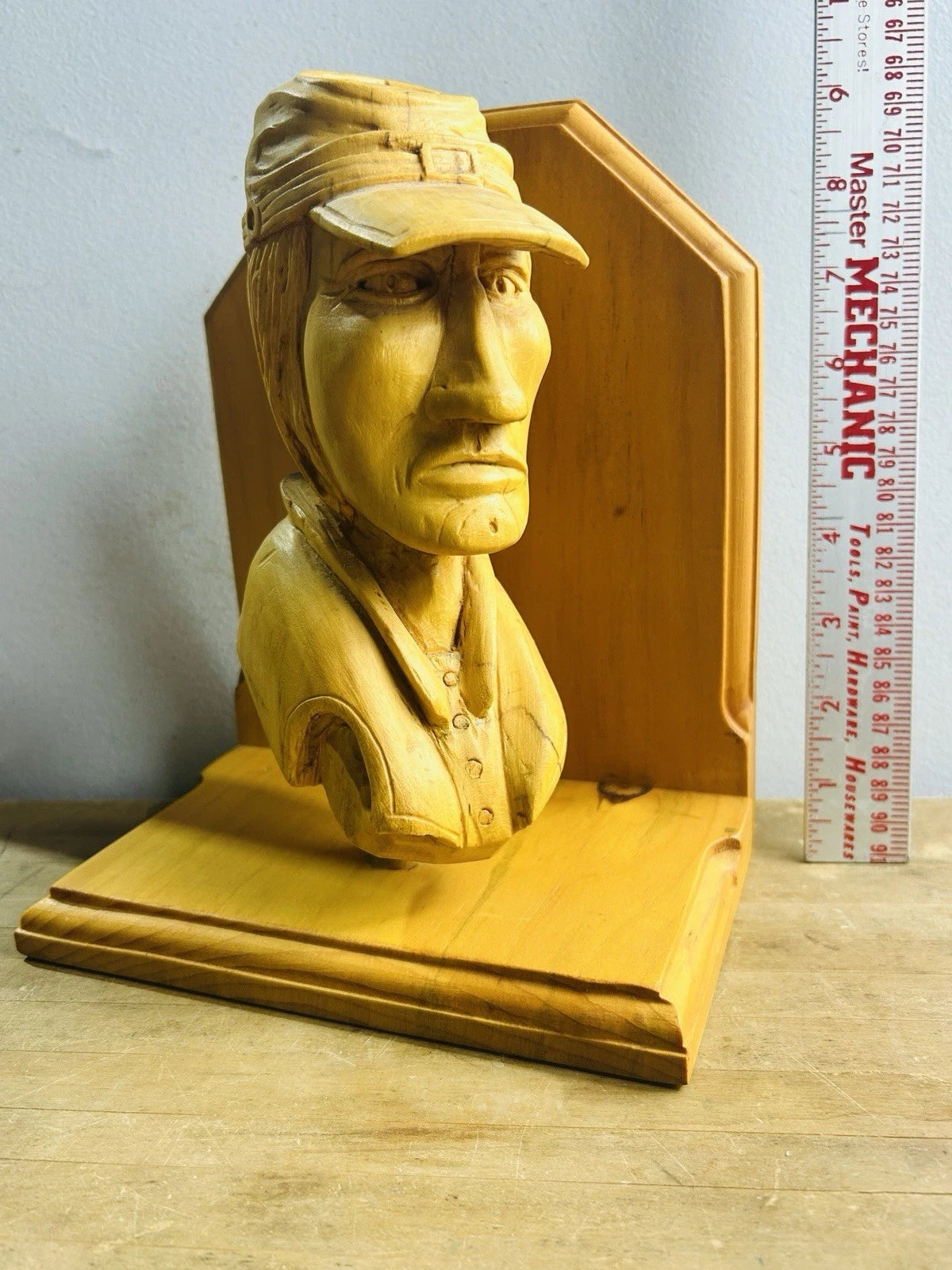 Hand Carved Wood Male Bust With  Cap Home Accent Decor Collectible