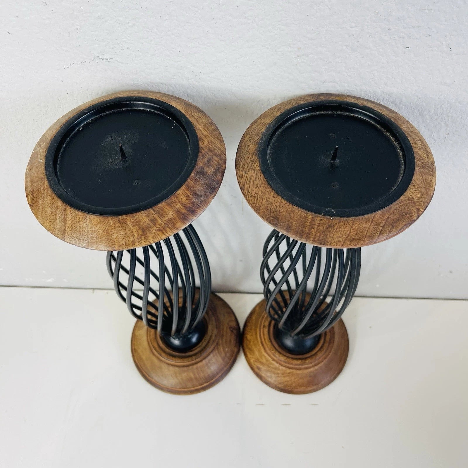 Set of 2 Black Metal Iron Scroll Pillar Candle Stand Holders Accent Home Decor