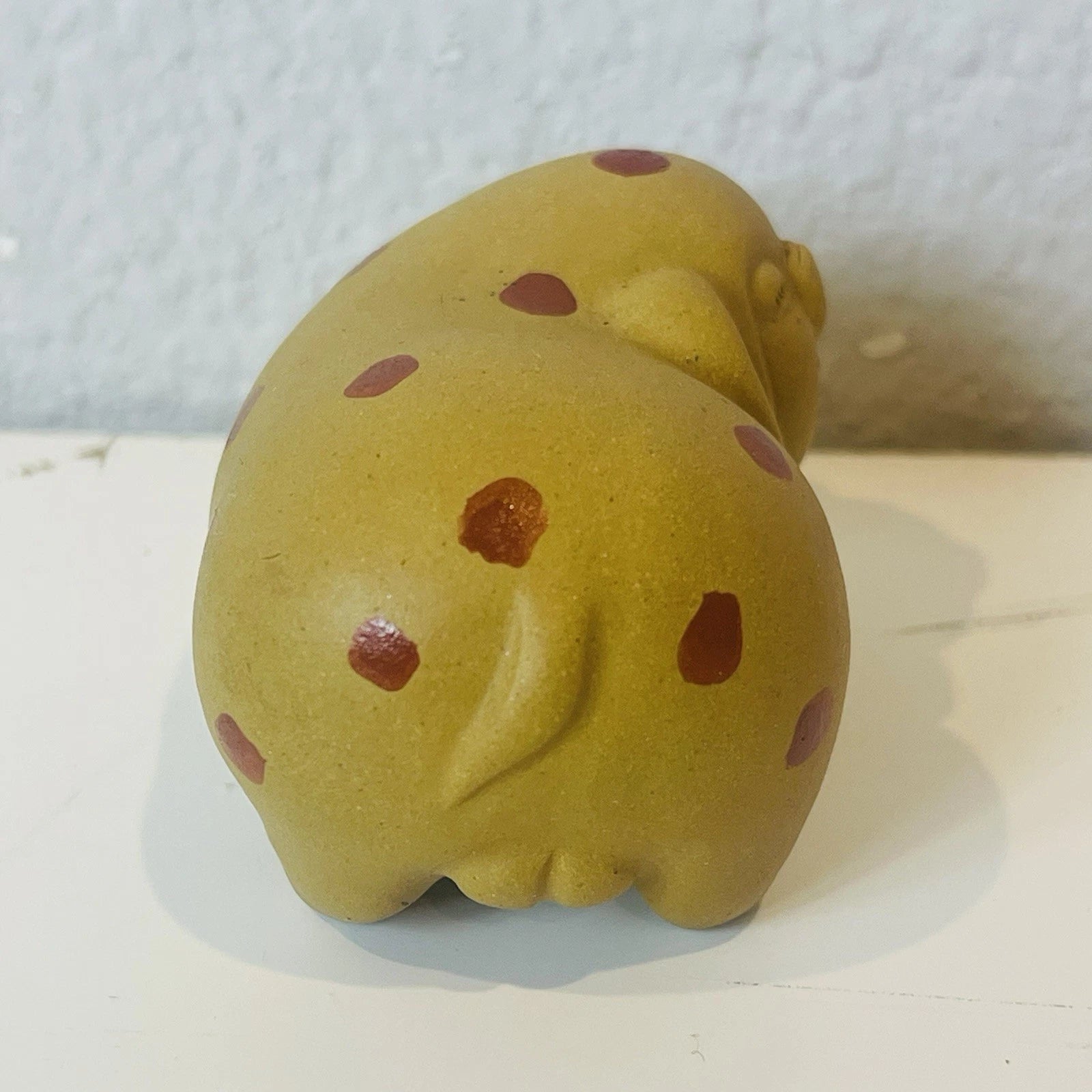 Vintage Clay Pottery Chinese Happy Polka Face Pig Tea Pet Statue Rattle Figurine