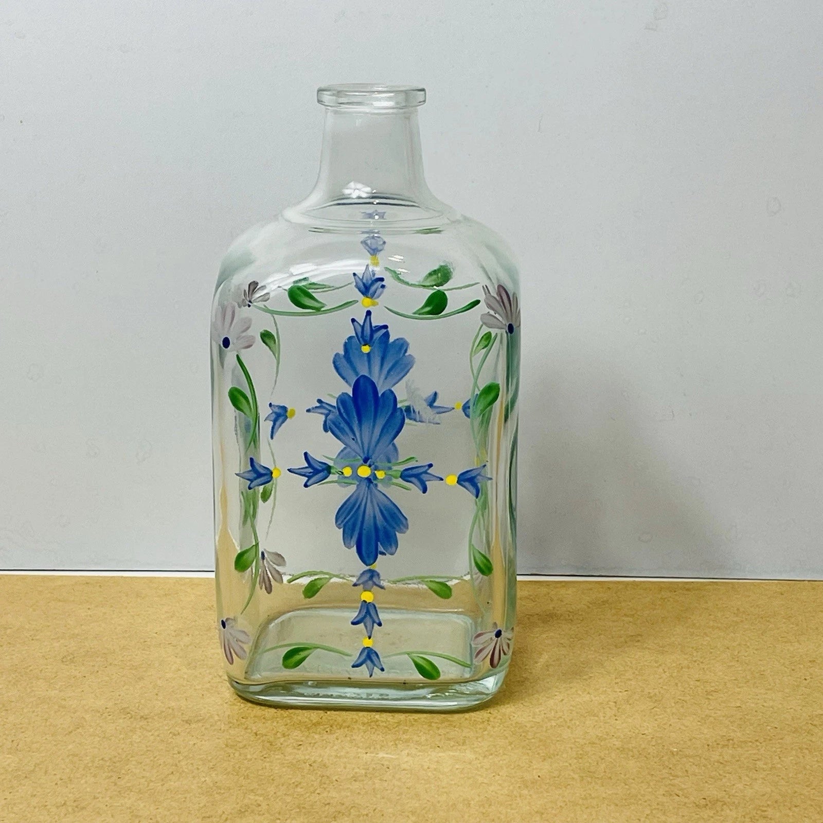 Casafina Hand-Painted Glass Flower Decanter with Cork Stopper, Made in Portugal.
