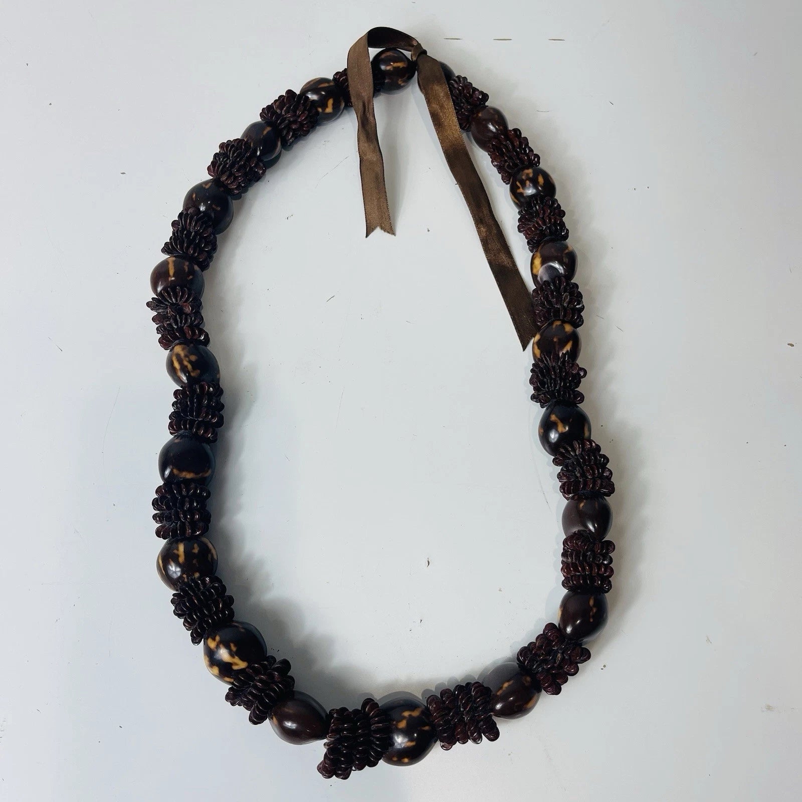 HAWAIIAN Brown Kukui Nut Necklace Fashion Statement Accessory Artisan Style