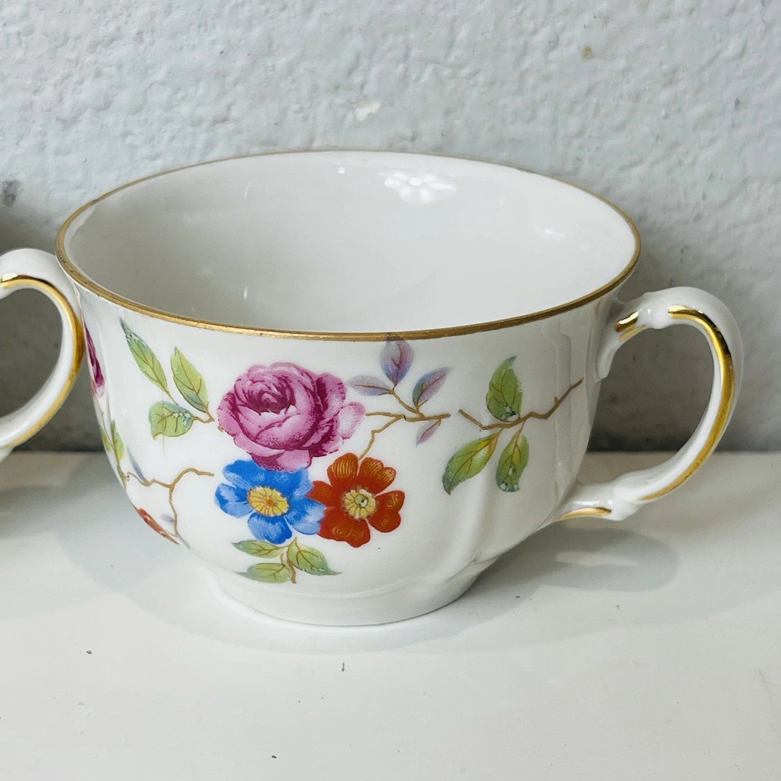 Vintage Bavarian-Style Teacup Set: Pink Roses, Set of 2, German Home Decor.