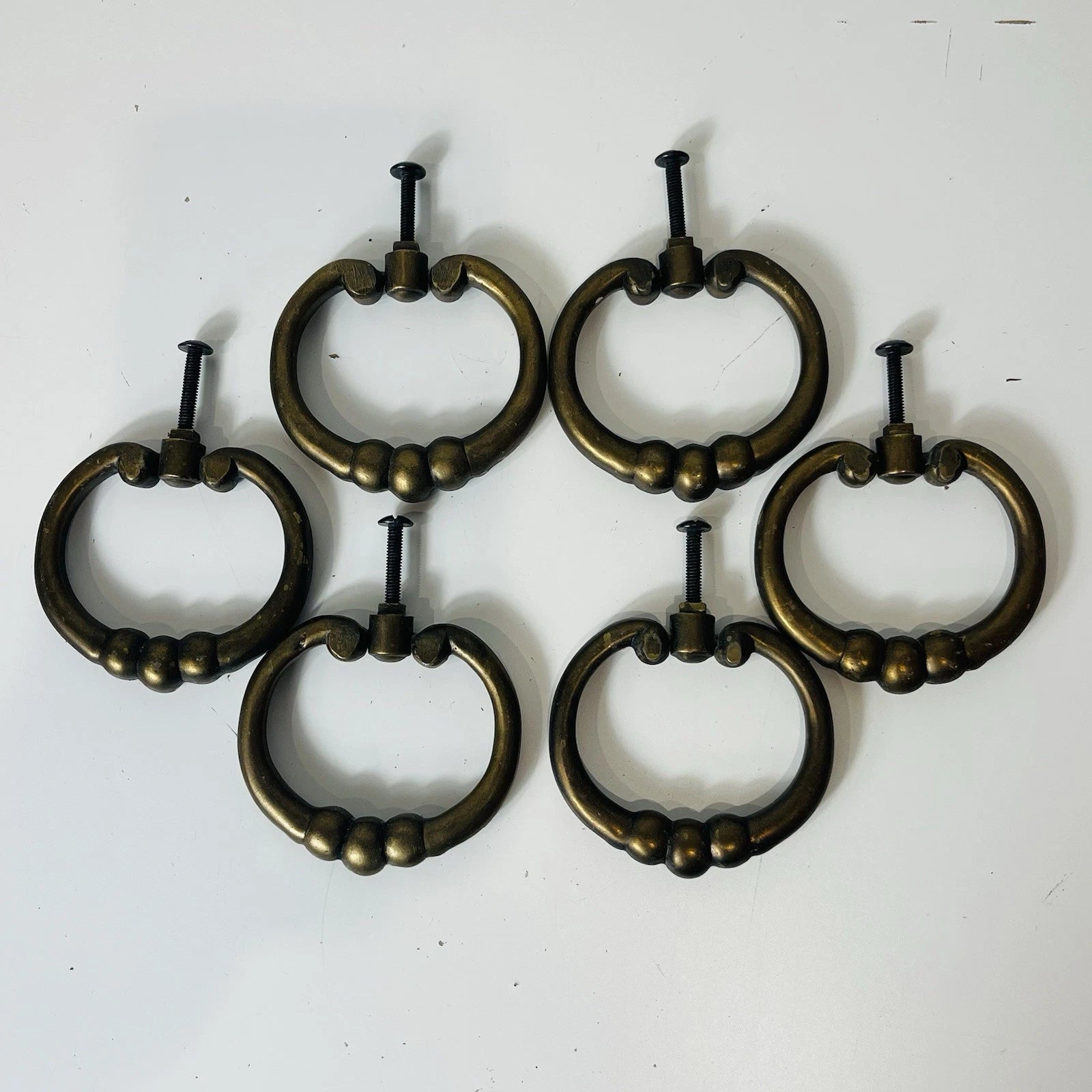 Vintage Brass Lot Of 9 Ring Pull Furniture Hardware Home Accent Arts Crafts