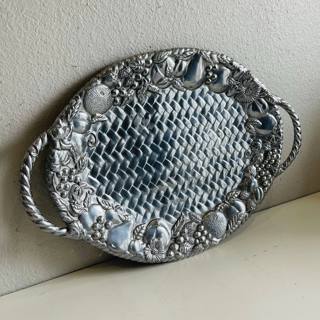 Lenox Grape Weave Handled Serving Platter: Pewter Metal Alloy
