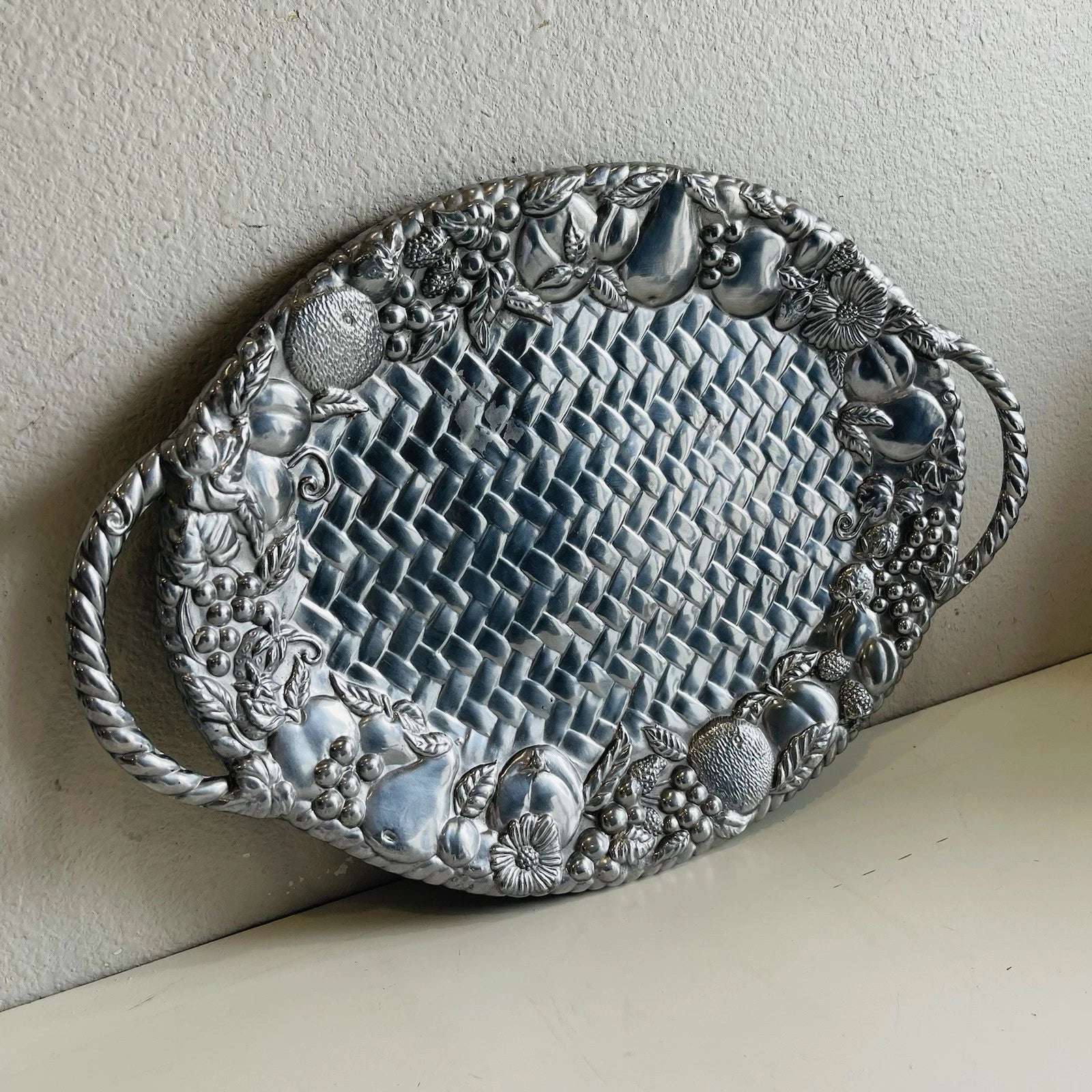 Lenox Grape Weave Handled Serving Platter: Pewter Metal Alloy
