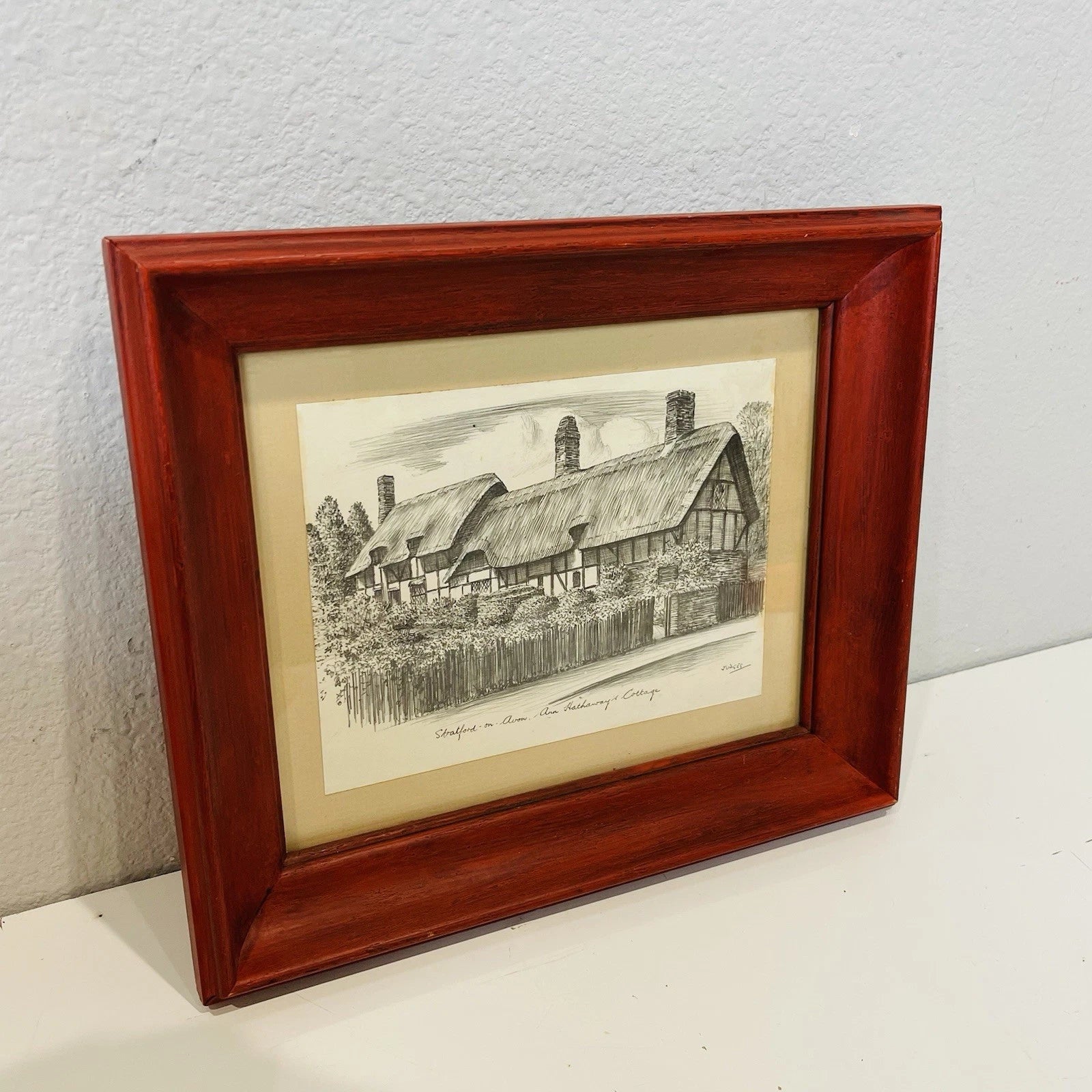 Vintage Ann Hathaway’s Cottage Print Stratford on Avon Home Office Accent Decor