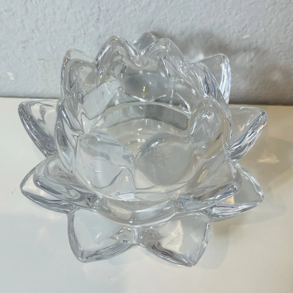 Crystal Lotus Water Lily Faceted Candle Holder Unmarked Home Office AccentDecor