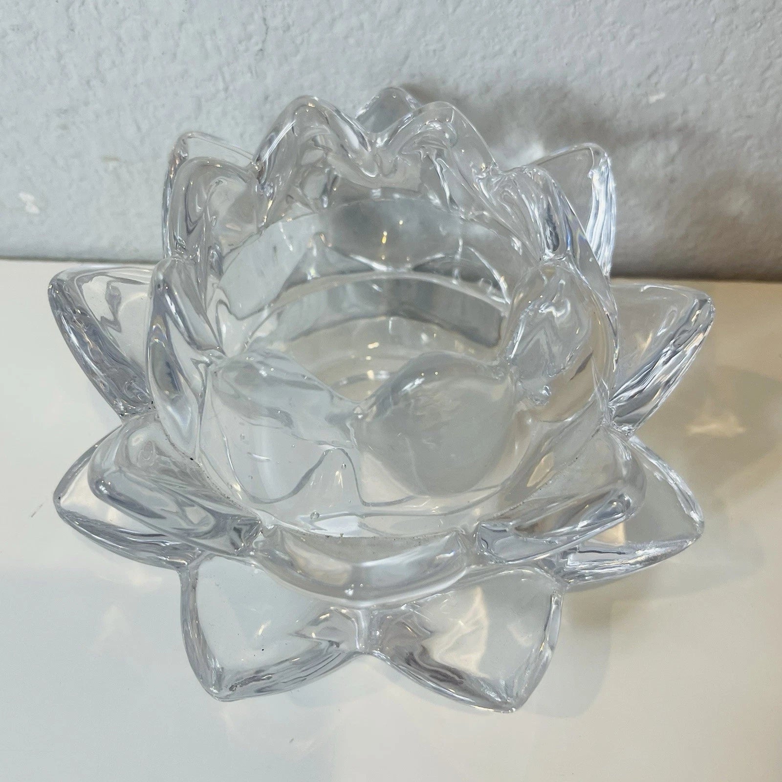 Crystal Lotus Water Lily Faceted Candle Holder Unmarked Home Office AccentDecor