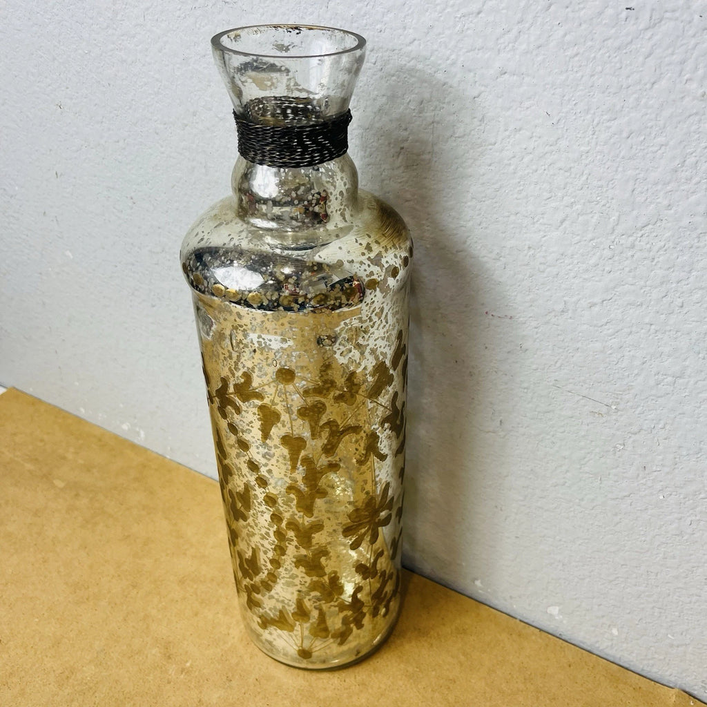 Autumn Mercury Glass Display Bottle with Metal Accents | Fall Decor