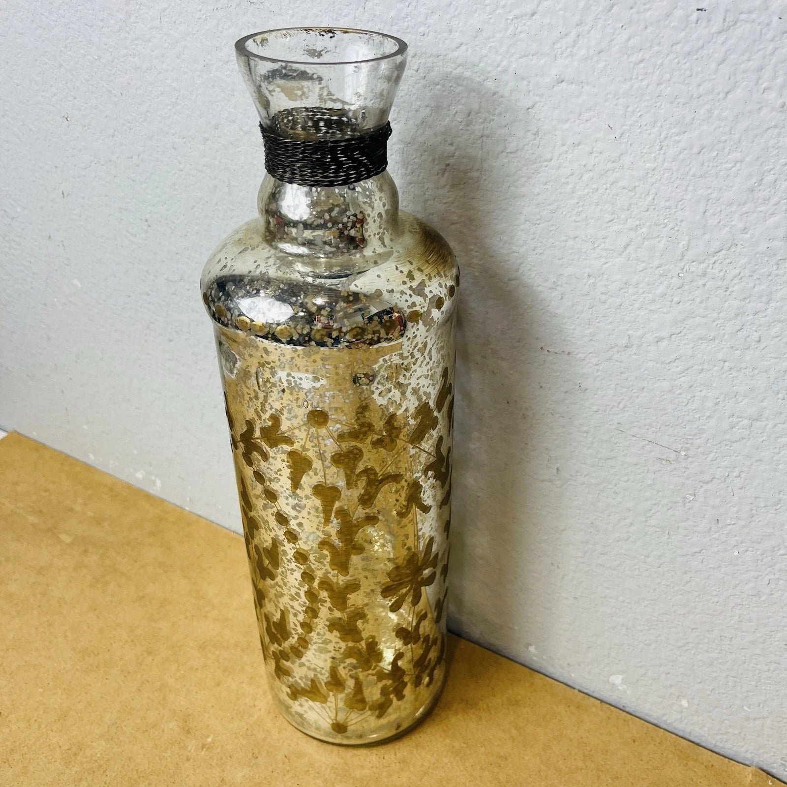 Autumn Mercury Glass Display Bottle with Metal Accents | Fall Decor