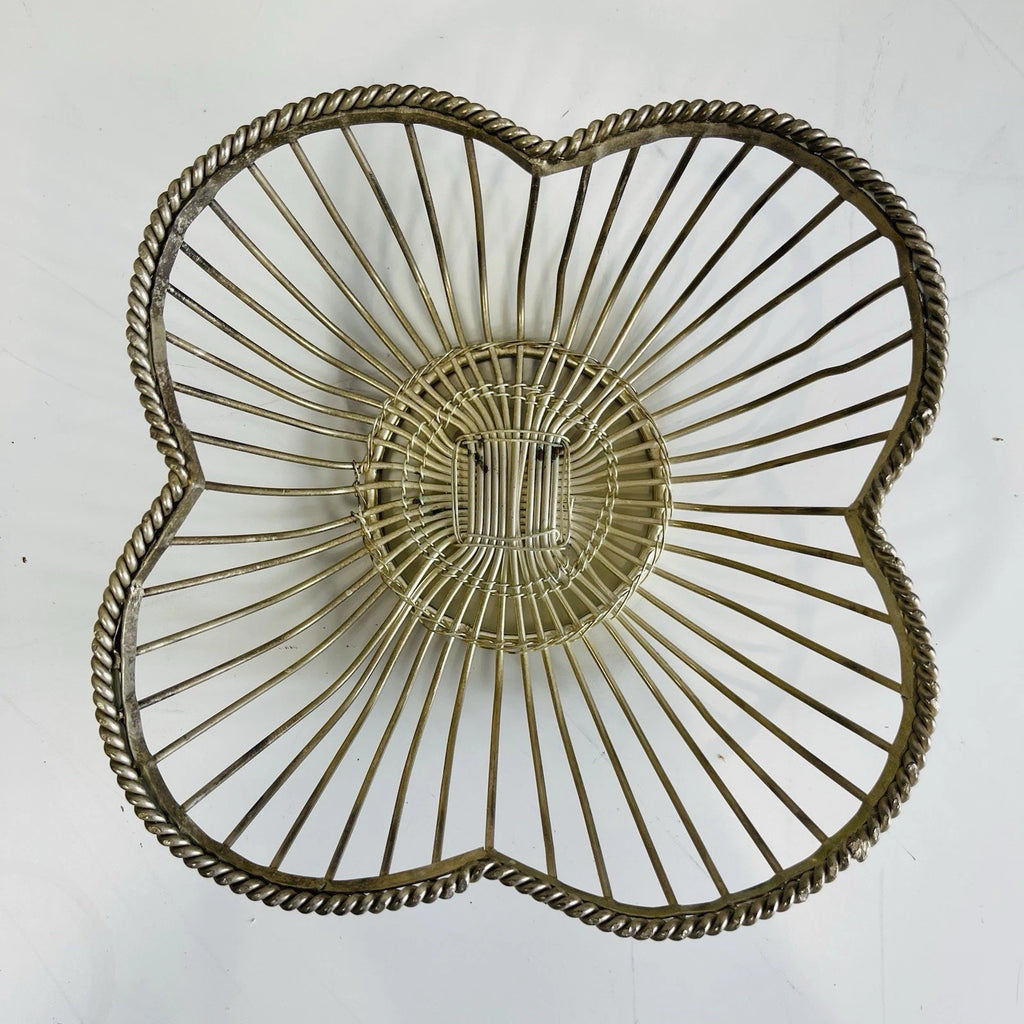 Silver Tone Clover Shaped Wire Fruit Basket