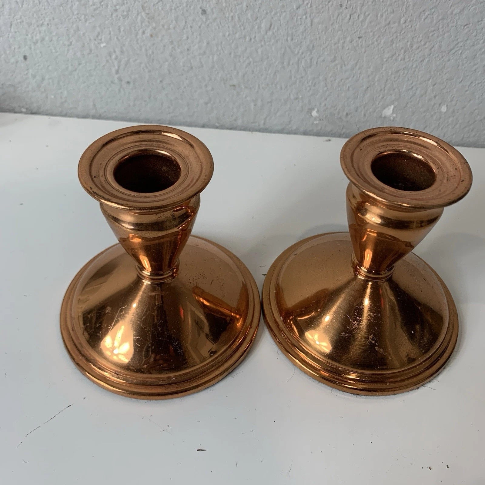 Pair of Vintage 4" Tall Copper Candle Stick Holders
