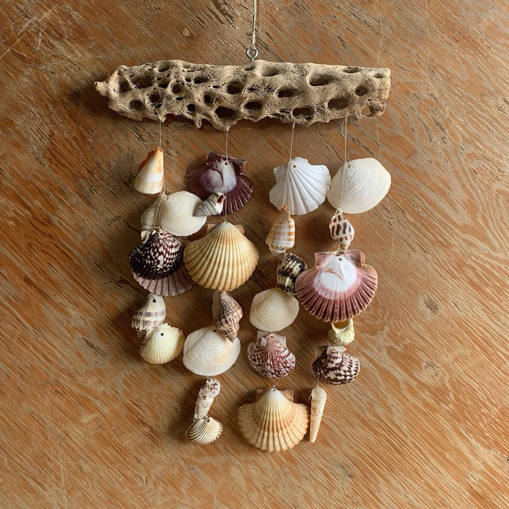 Hand Made Seashell Wind Chime on Coral Coastal Style Home Office Accent Decor
