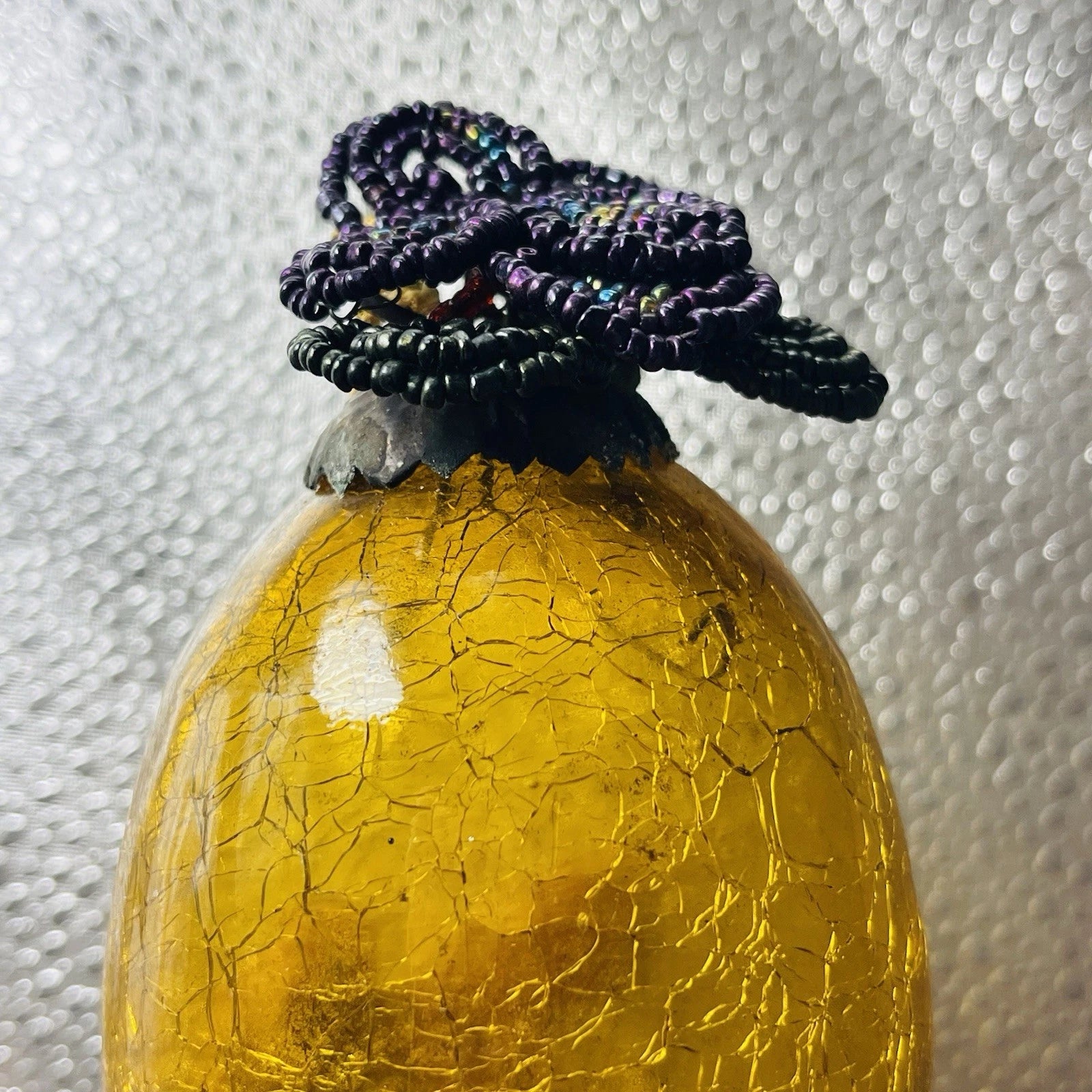 Vintage Old Gold Amber Cracked Crackle Glass Kugel Egg Style Ornament Accent