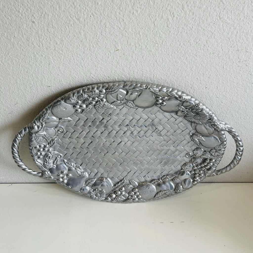 Lenox Grape Weave Handled Serving Platter: Pewter Metal Alloy