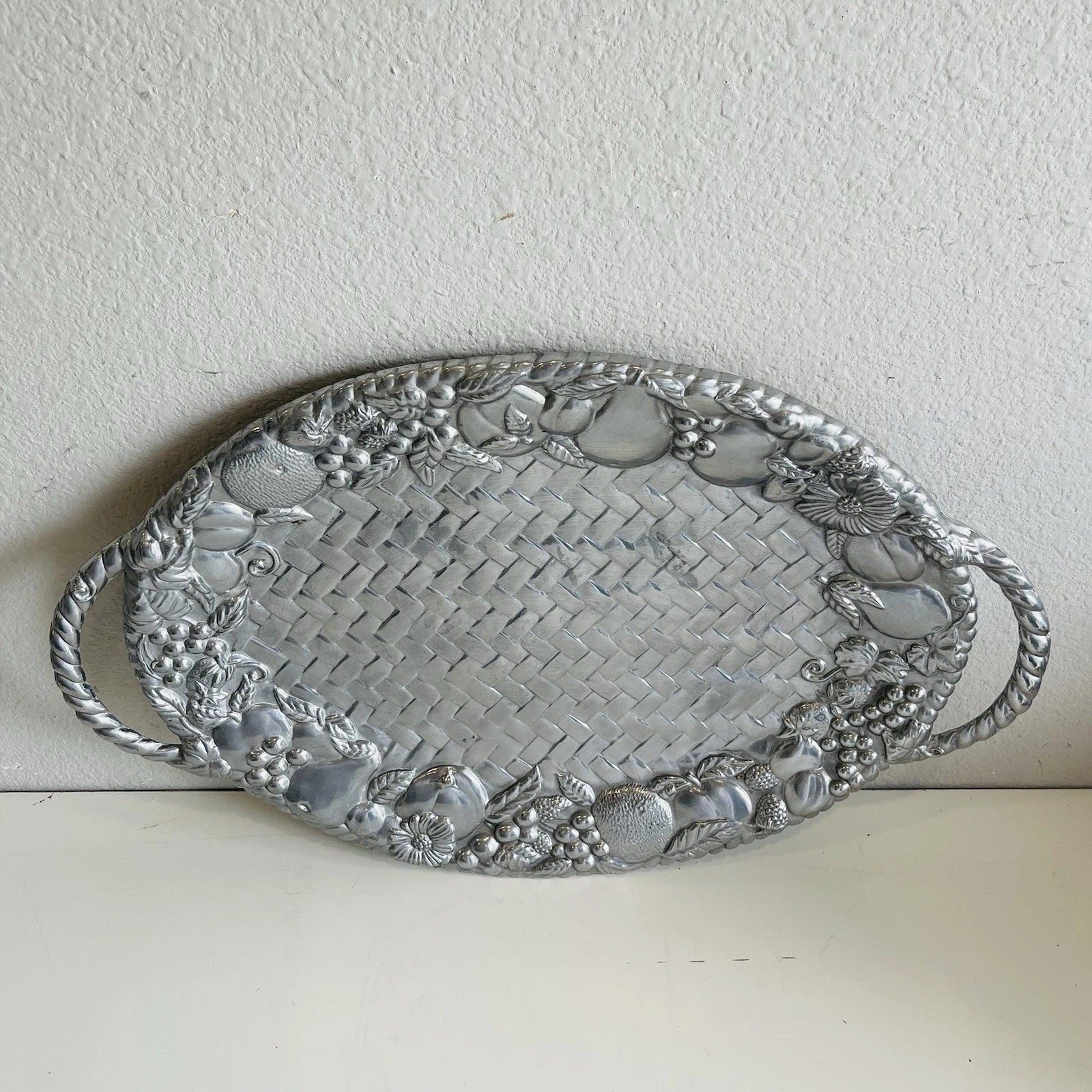Lenox Grape Weave Handled Serving Platter: Pewter Metal Alloy