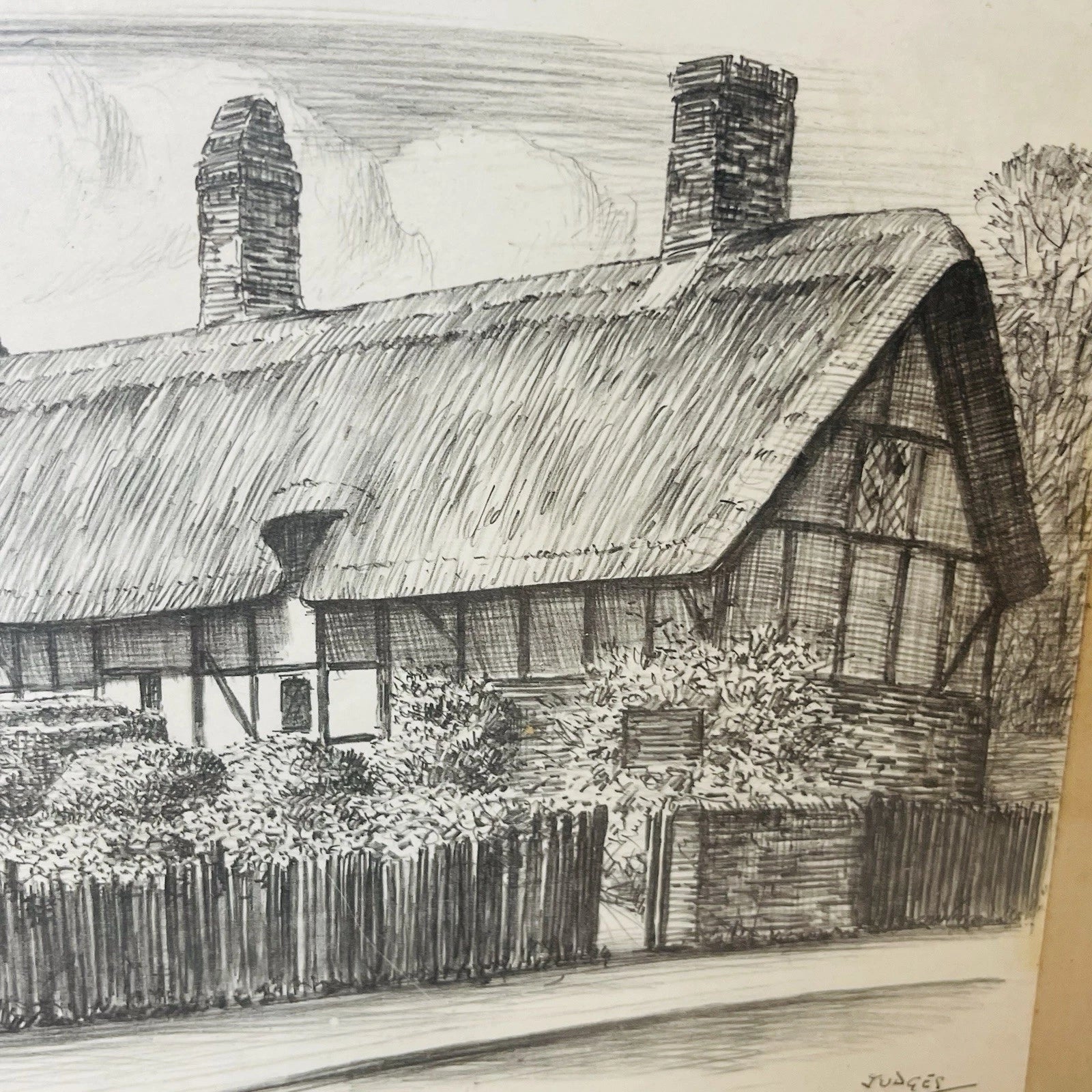 Vintage Ann Hathaway’s Cottage Print Stratford on Avon Home Office Accent Decor